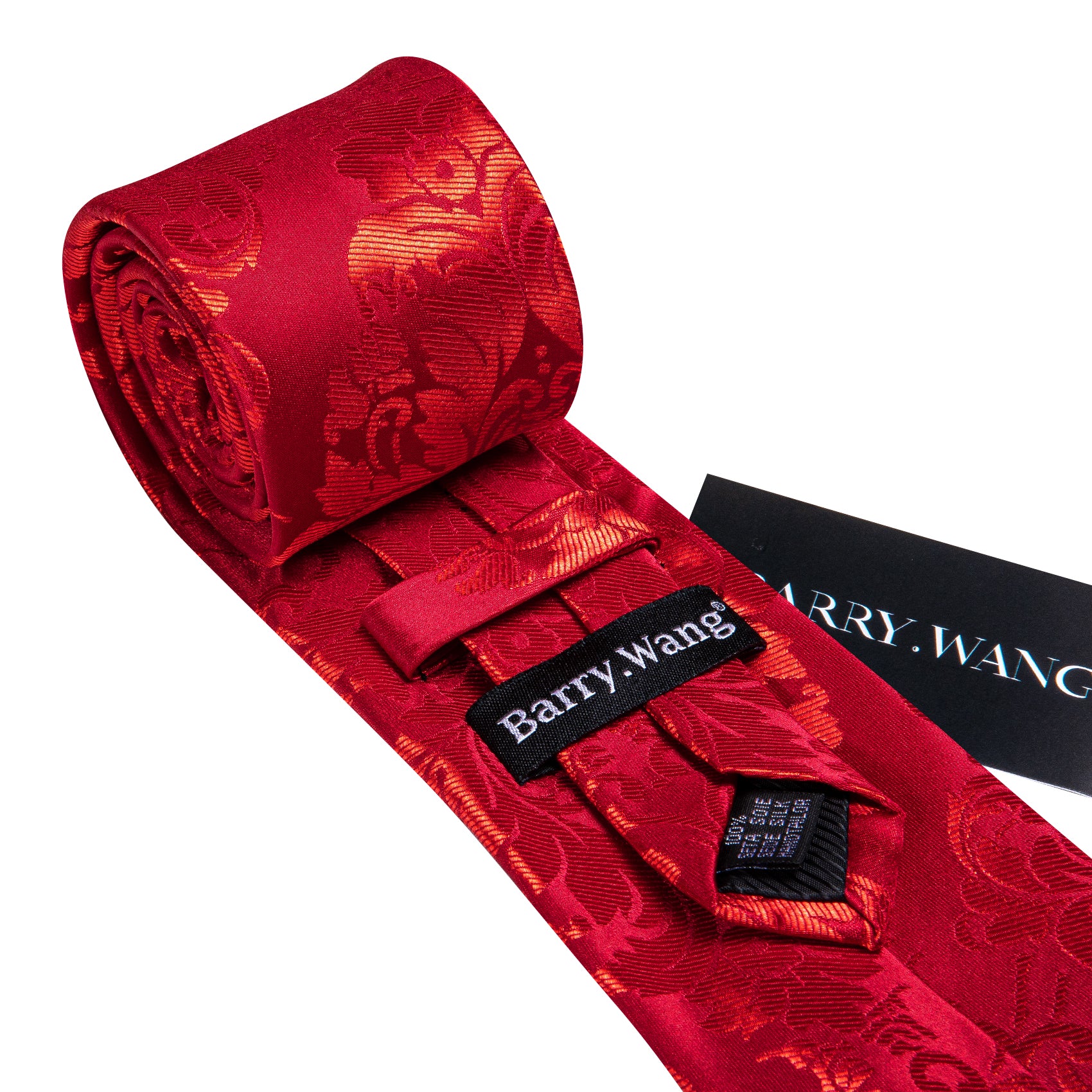 Barry.wang Red Tie Bright Floral Men's Silk Tie Hanky Cufflinks Set