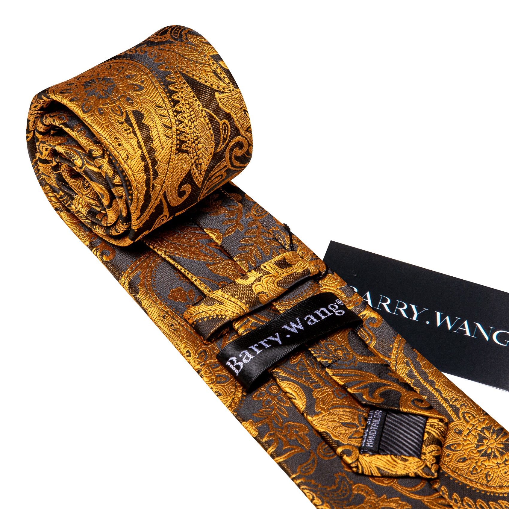 Gold Brown Paisley Silk Tie Handkerchief Cufflinks Set