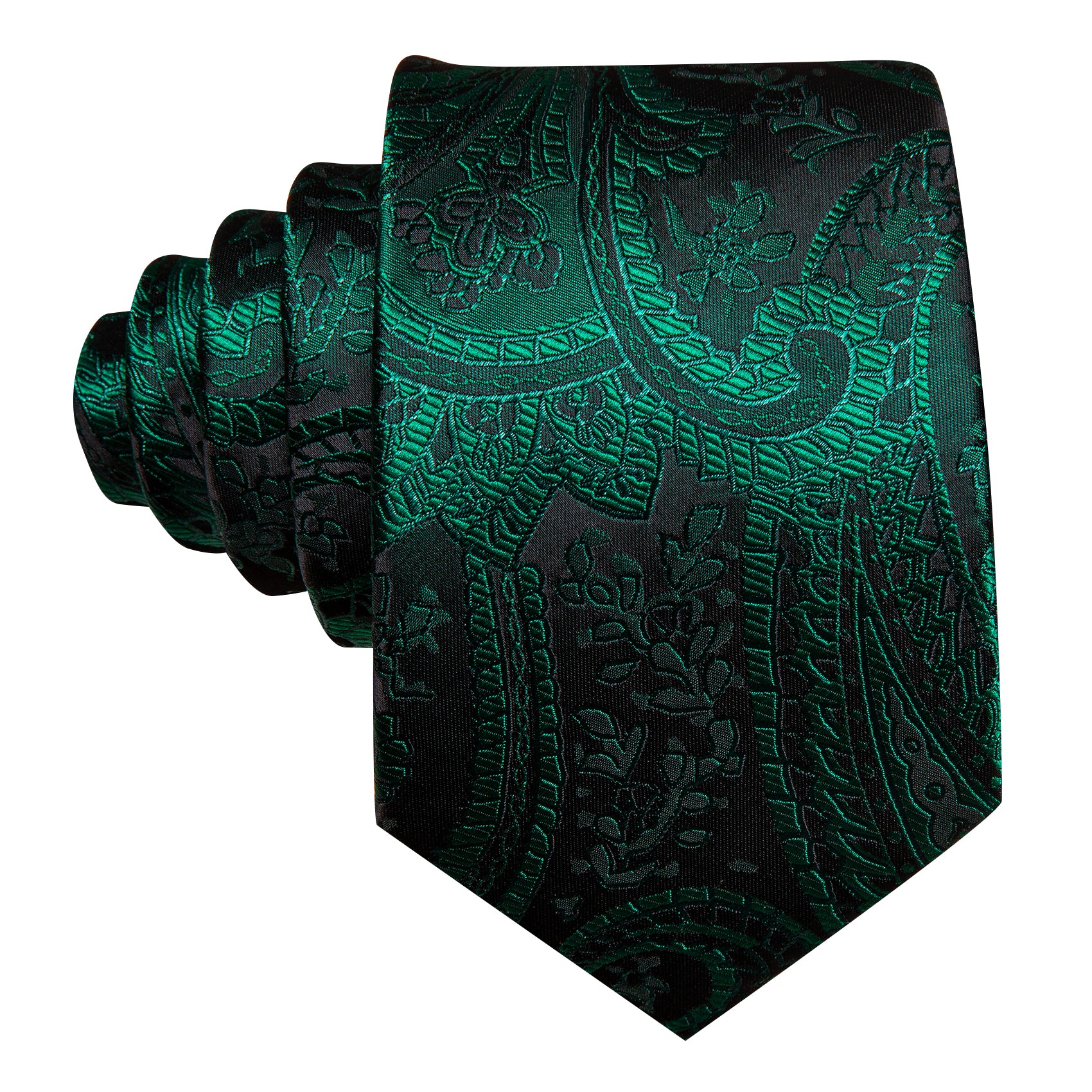 Hot Green Paisley Silk Tie Handkerchief Cufflinks Set