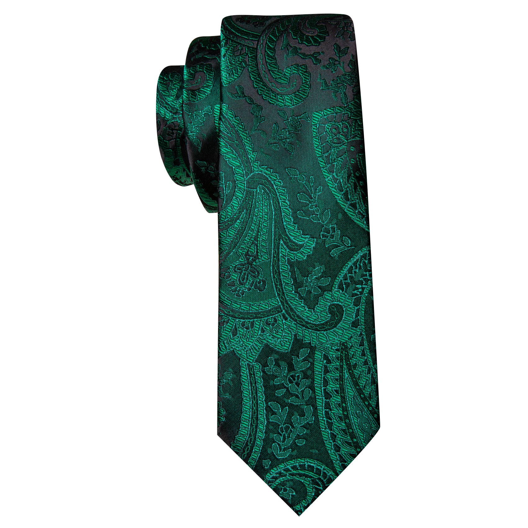 Green Tie Paisley Jacquard Silk Tie Handkerchief Cufflinks Set