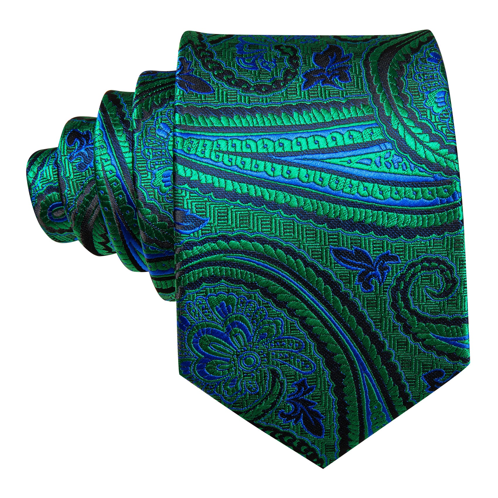 Classy Teal Blue Paisley Silk Tie Handkerchief Cufflinks Set