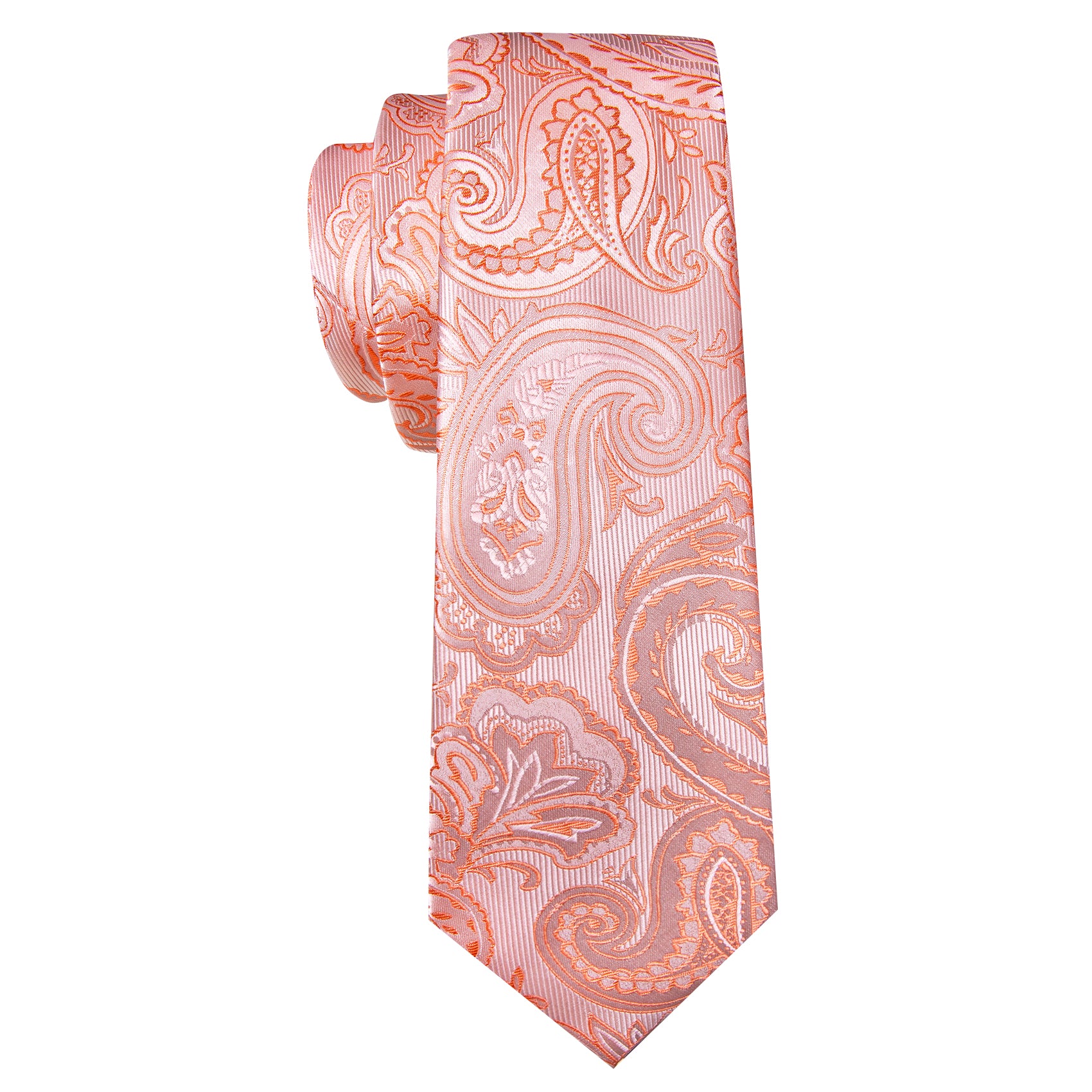 Pink Orange Paisley Silk Tie Handkerchief Cufflinks Set