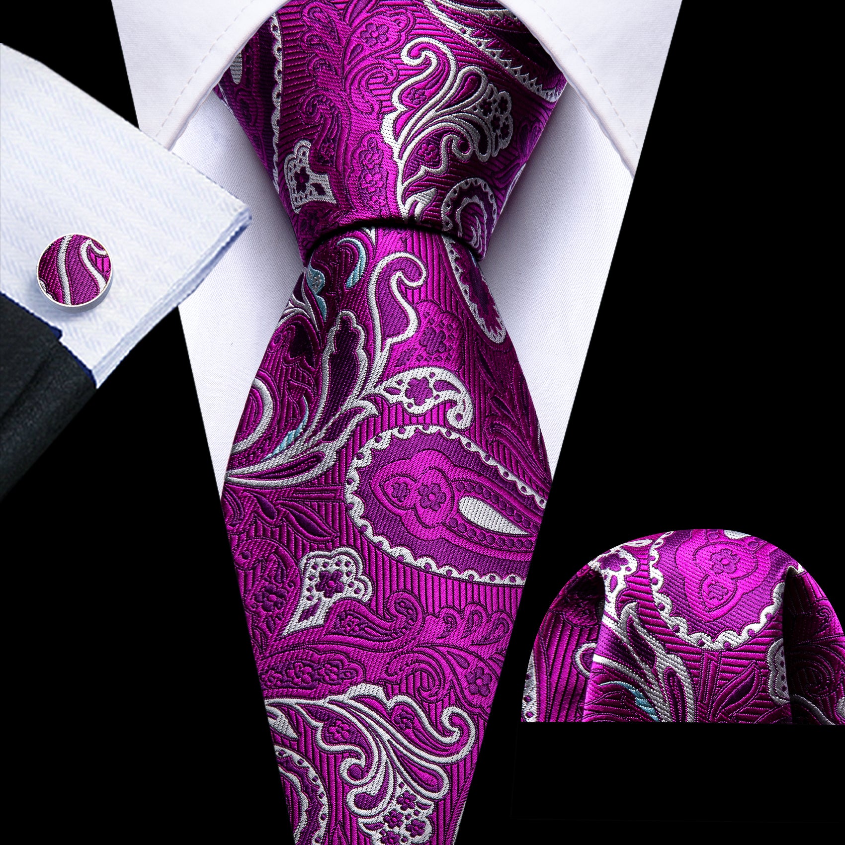 Purple silver paisley necktie 