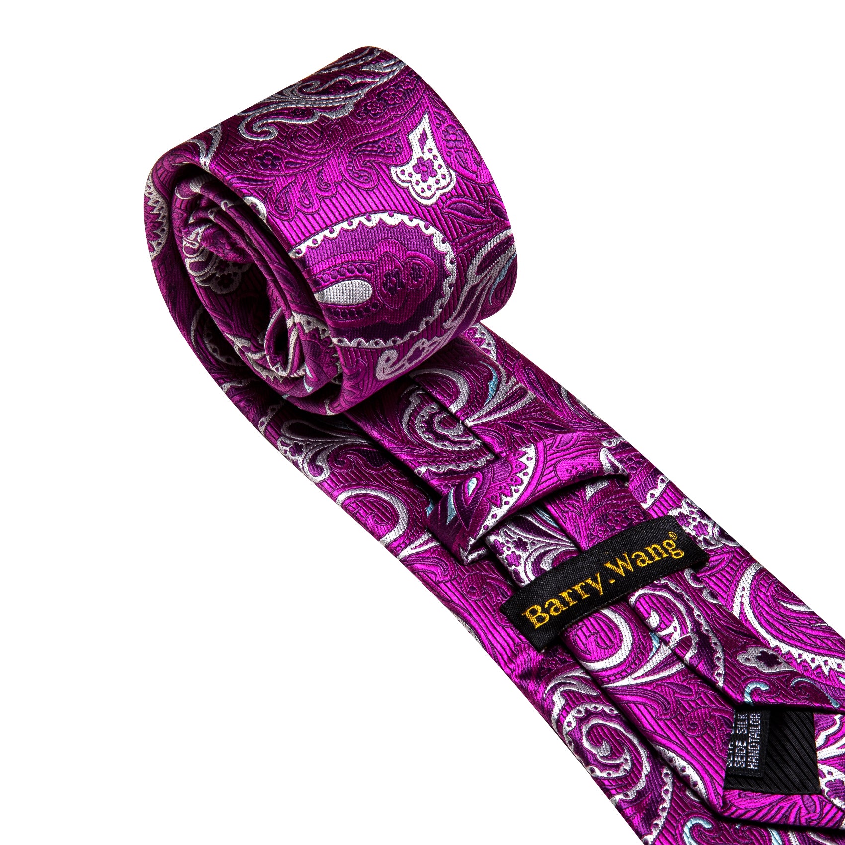 Purple White Paisley Silk Necktie Pocket Square Cufflinks Set