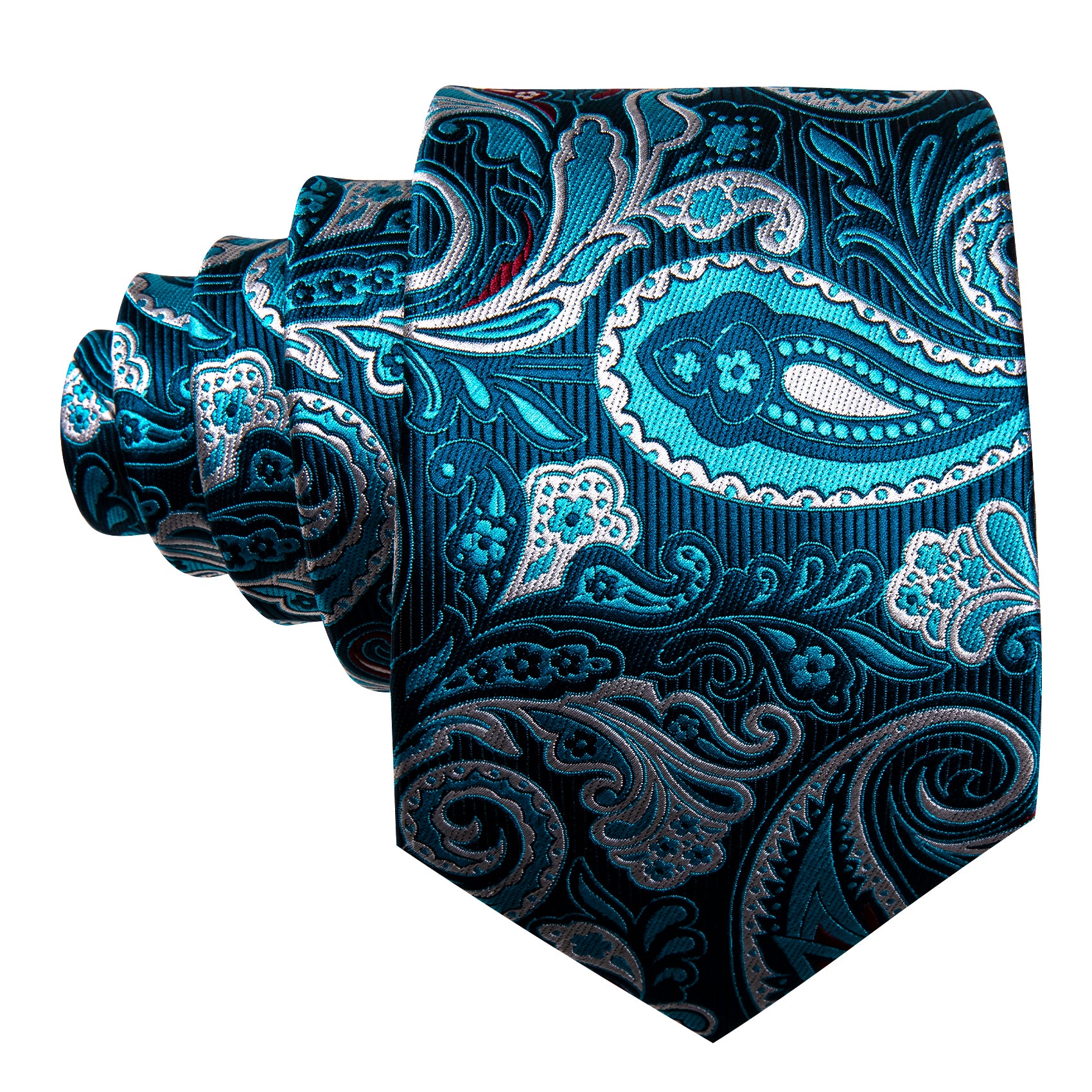 Pale Blue Paisley Silk Necktie Pocket Square Cufflinks Set