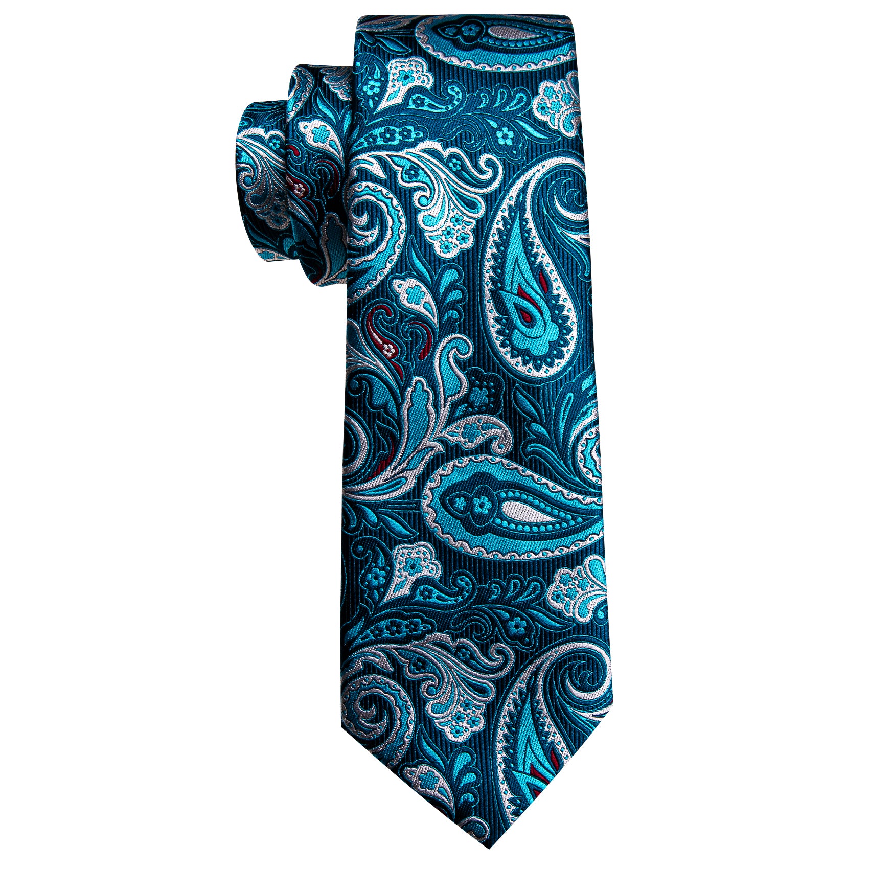 Pale Blue Paisley Silk Necktie Pocket Square Cufflinks Set