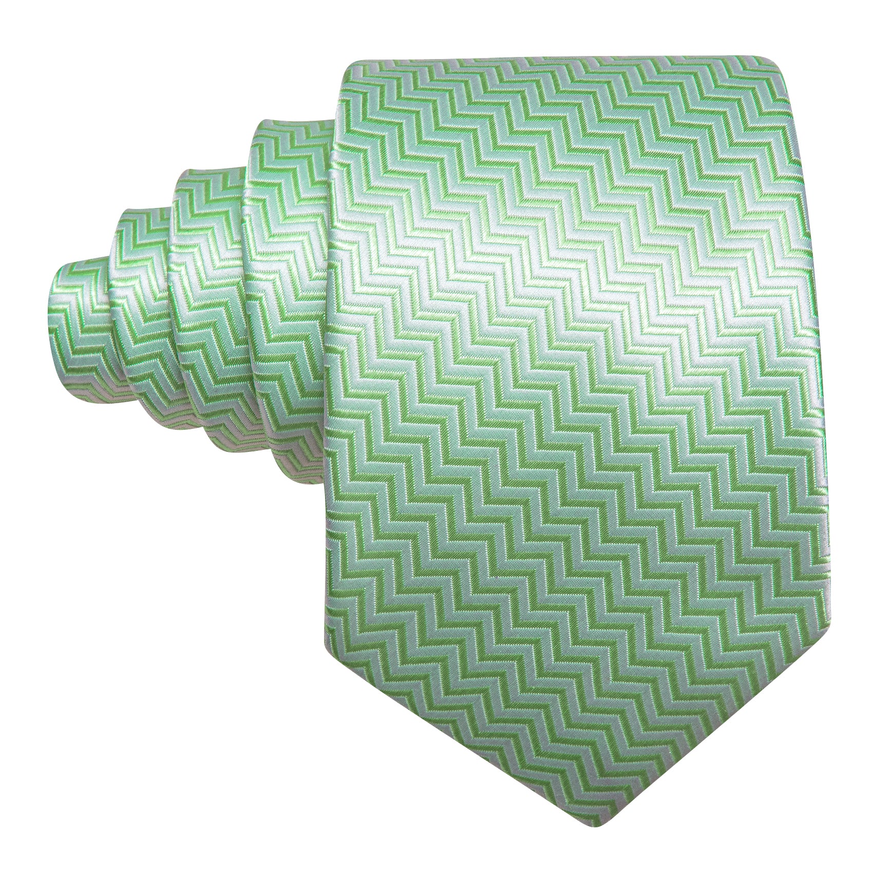 Turquoise Green Ripple Silk Tie Pocket Square Cufflinks Set