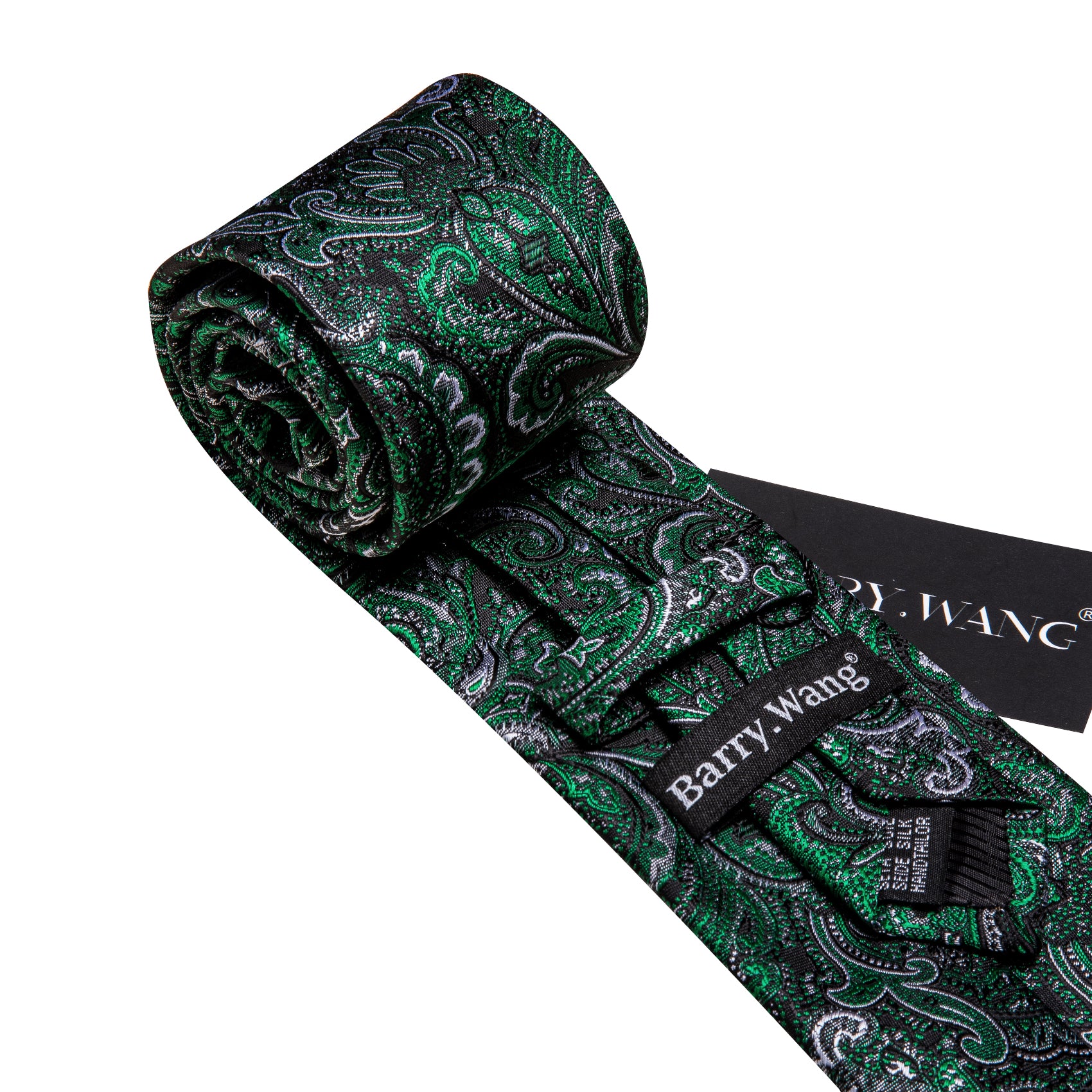 Mens Green Silver Paisley Tie Handkerchief Cufflinks Set