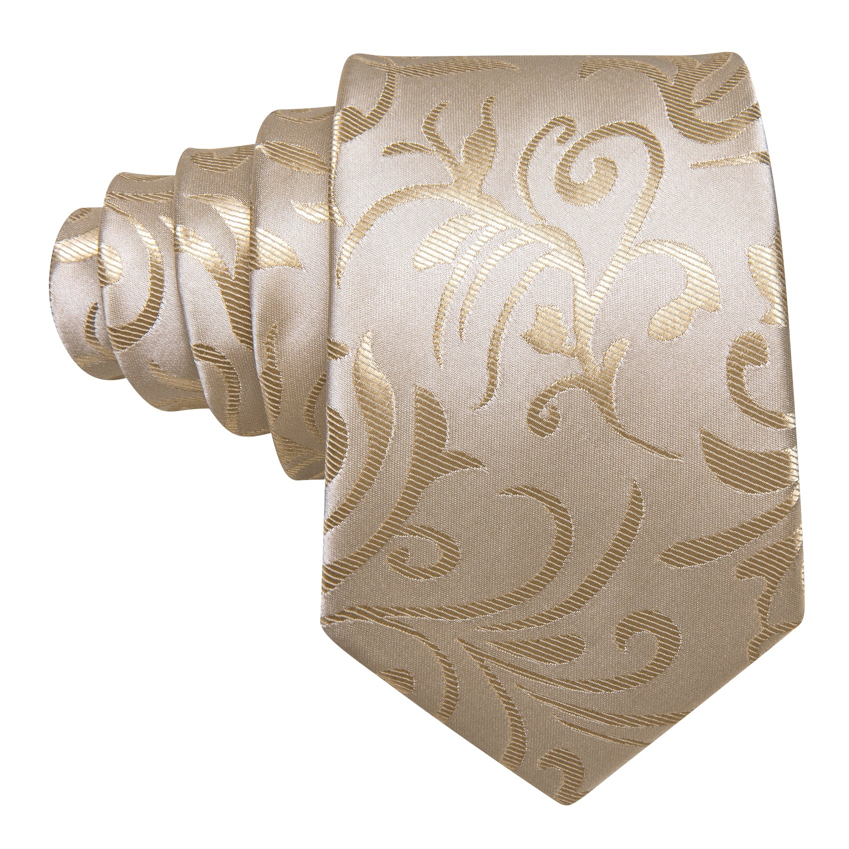 Tan Floral Silk Tie Pocket Square Cufflinks Set
