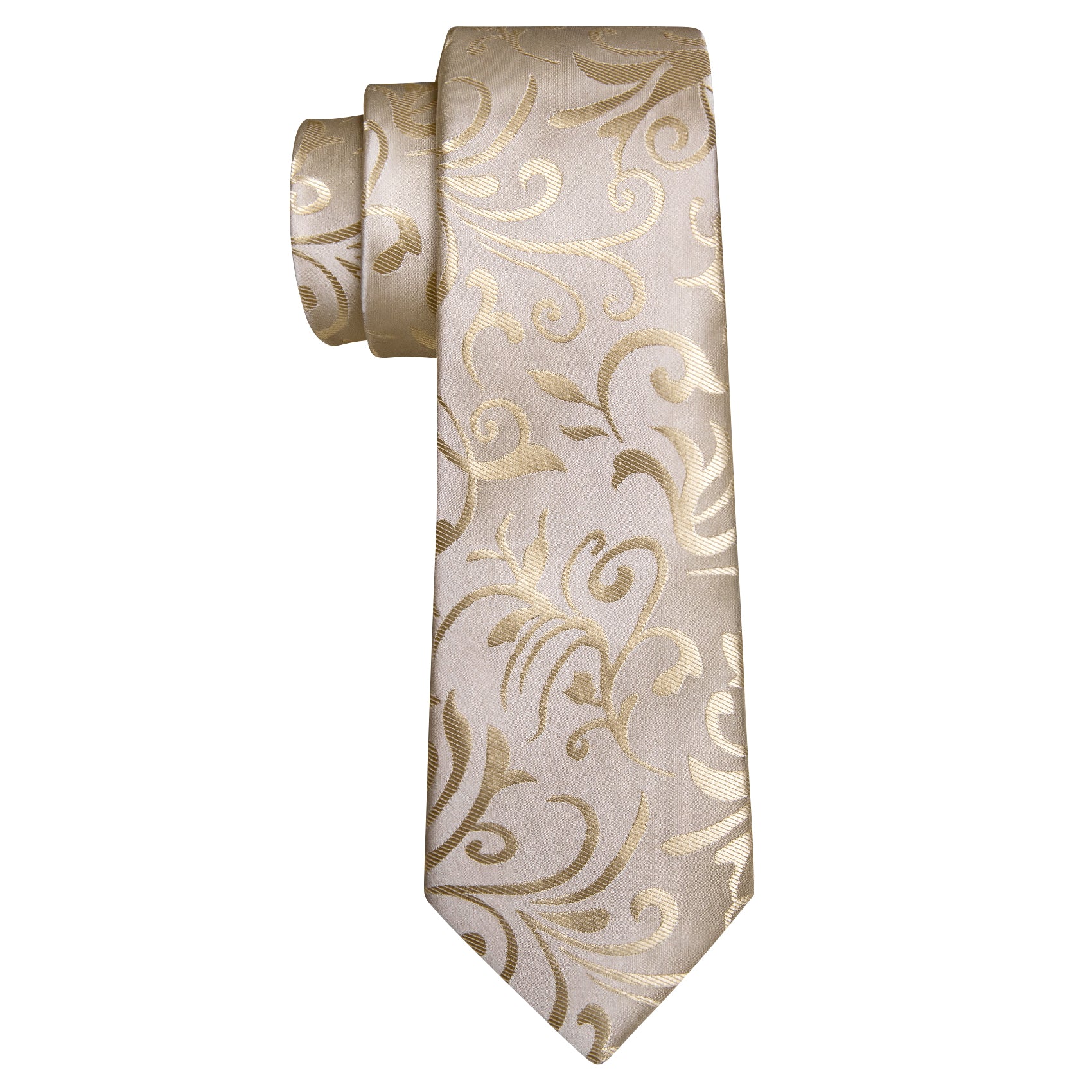 Tan Floral Silk Tie Pocket Square Cufflinks Set