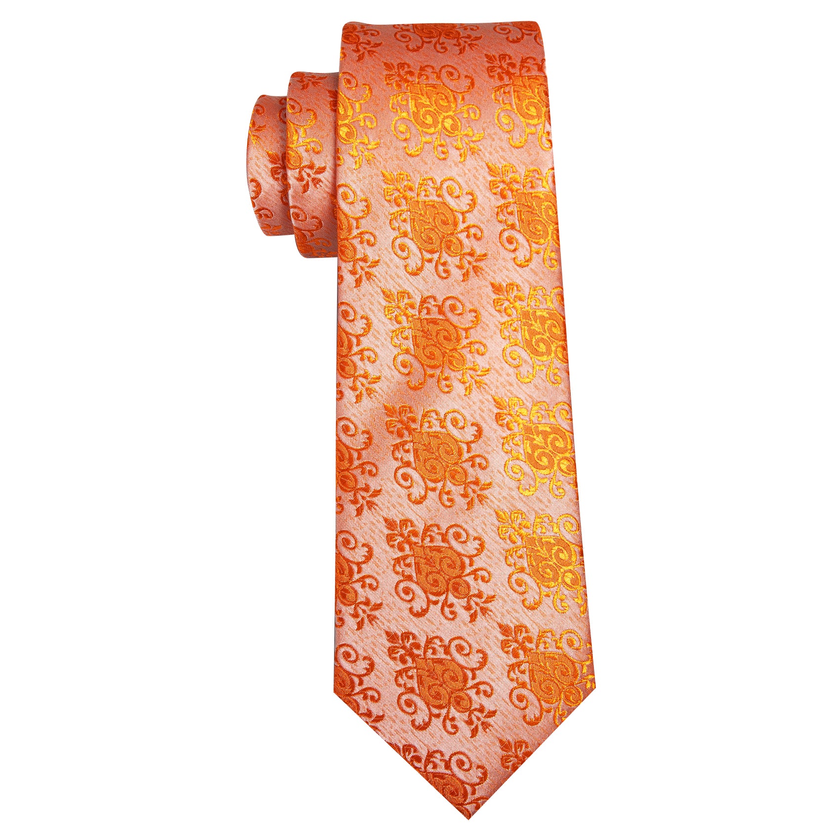Orange Floral Silk Tie Handkerchief Cufflinks Set