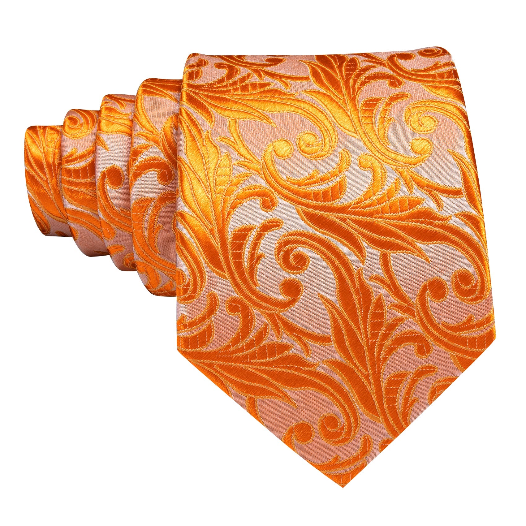 Orange Pink Floral Silk Tie Handkerchief Cufflinks Set