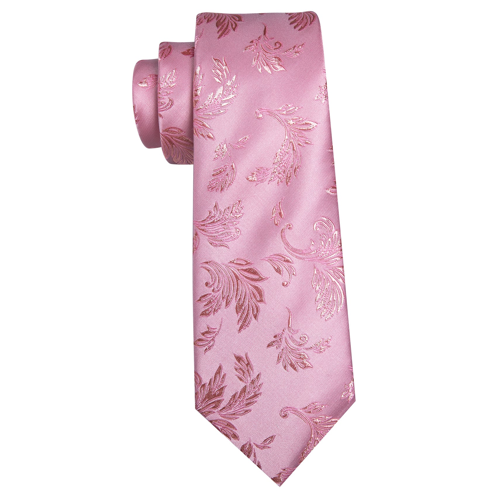 Pink Floral Silk Tie Handkerchief Cufflinks Set
