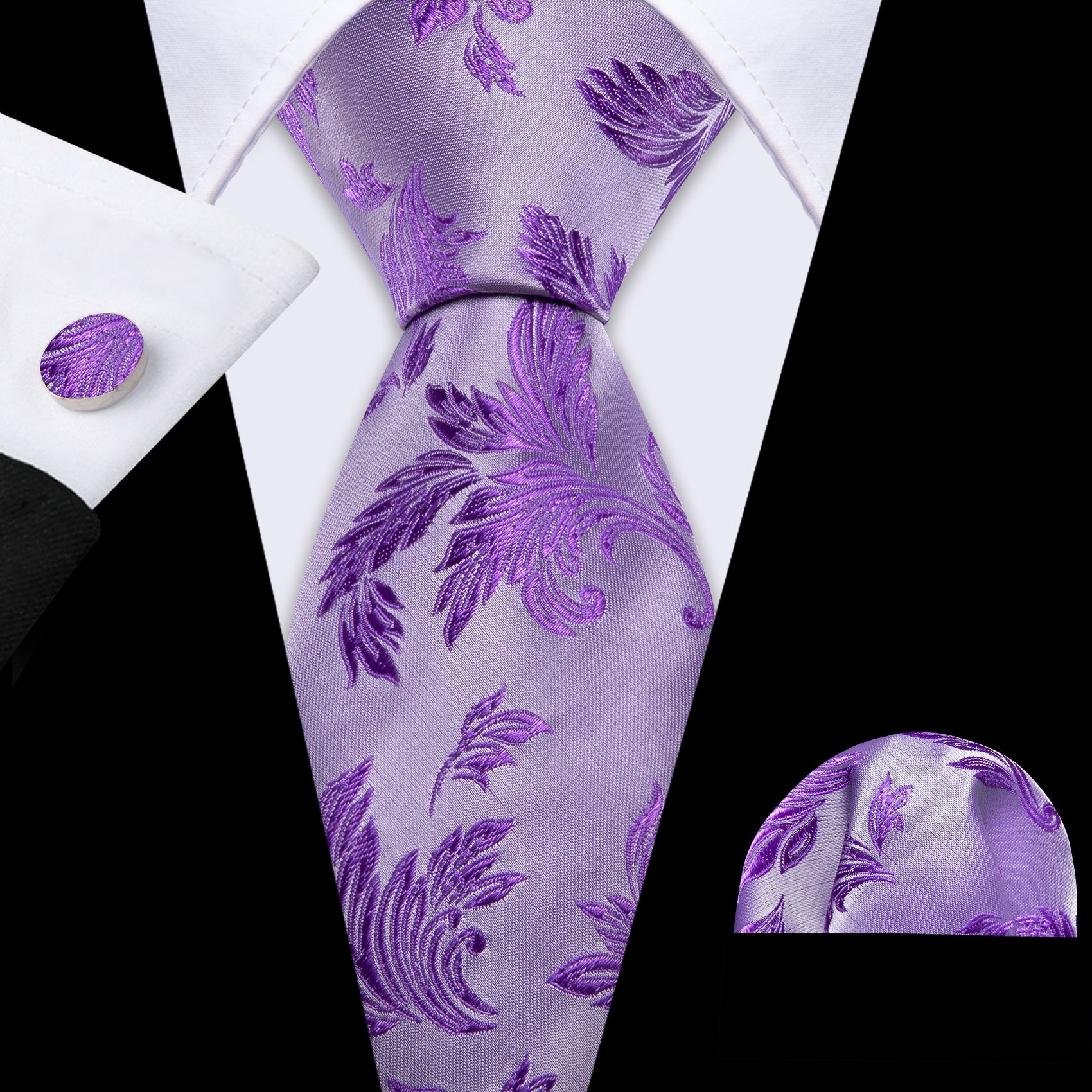 black suit purple  neck tie