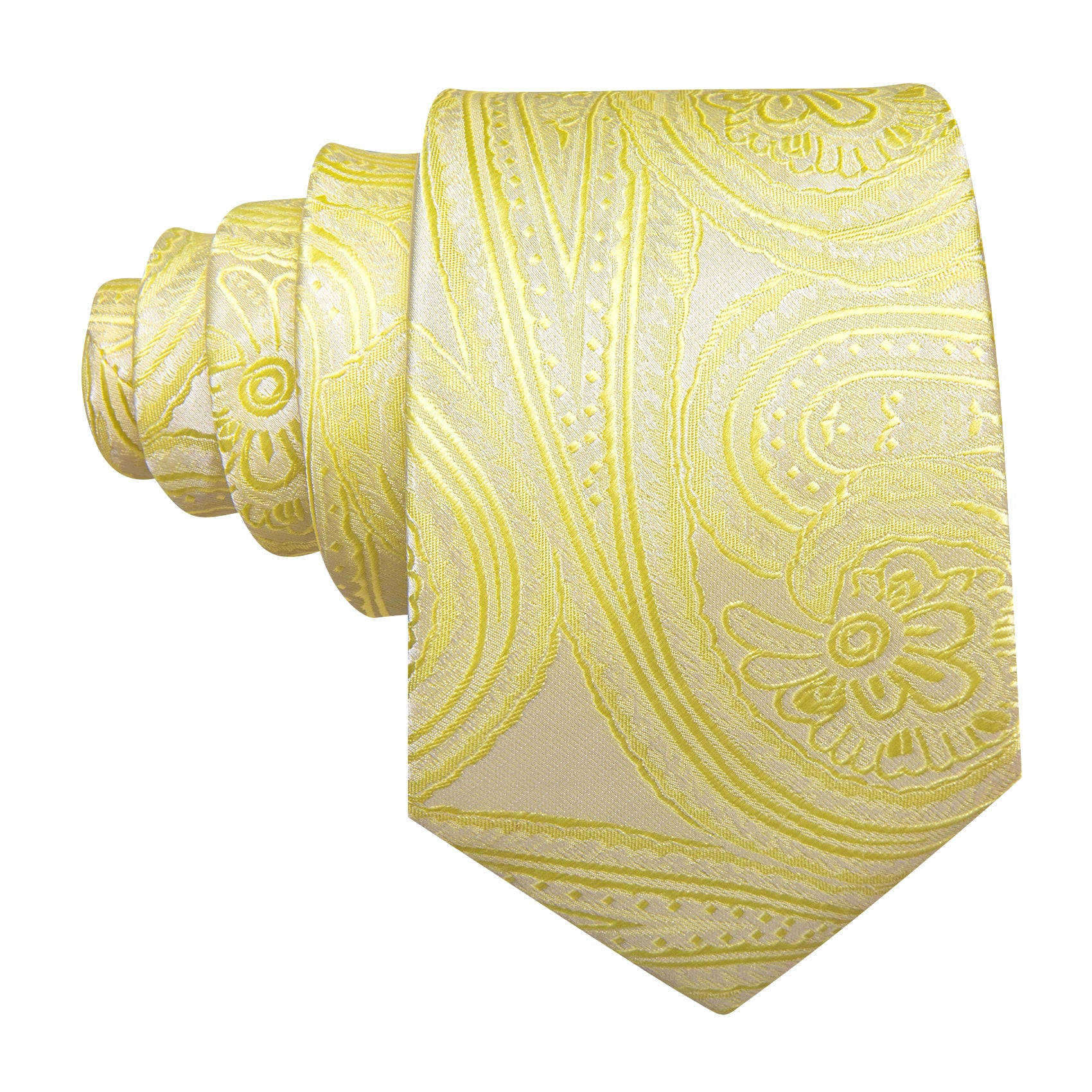 Yellow Paisley Silk Tie Handkerchief Cufflinks Set