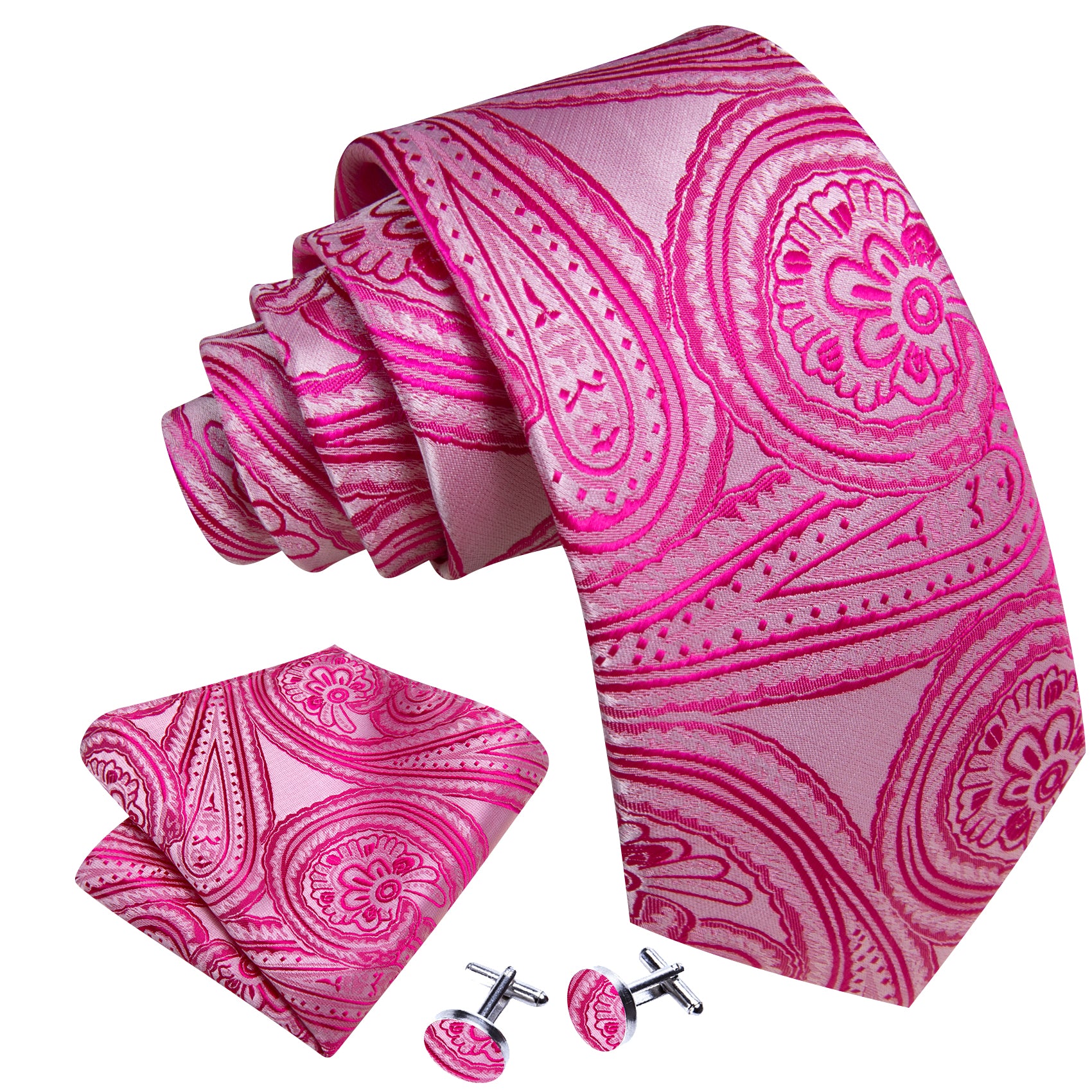 Orchid Floral Silk Tie Handkerchief Cufflinks Set