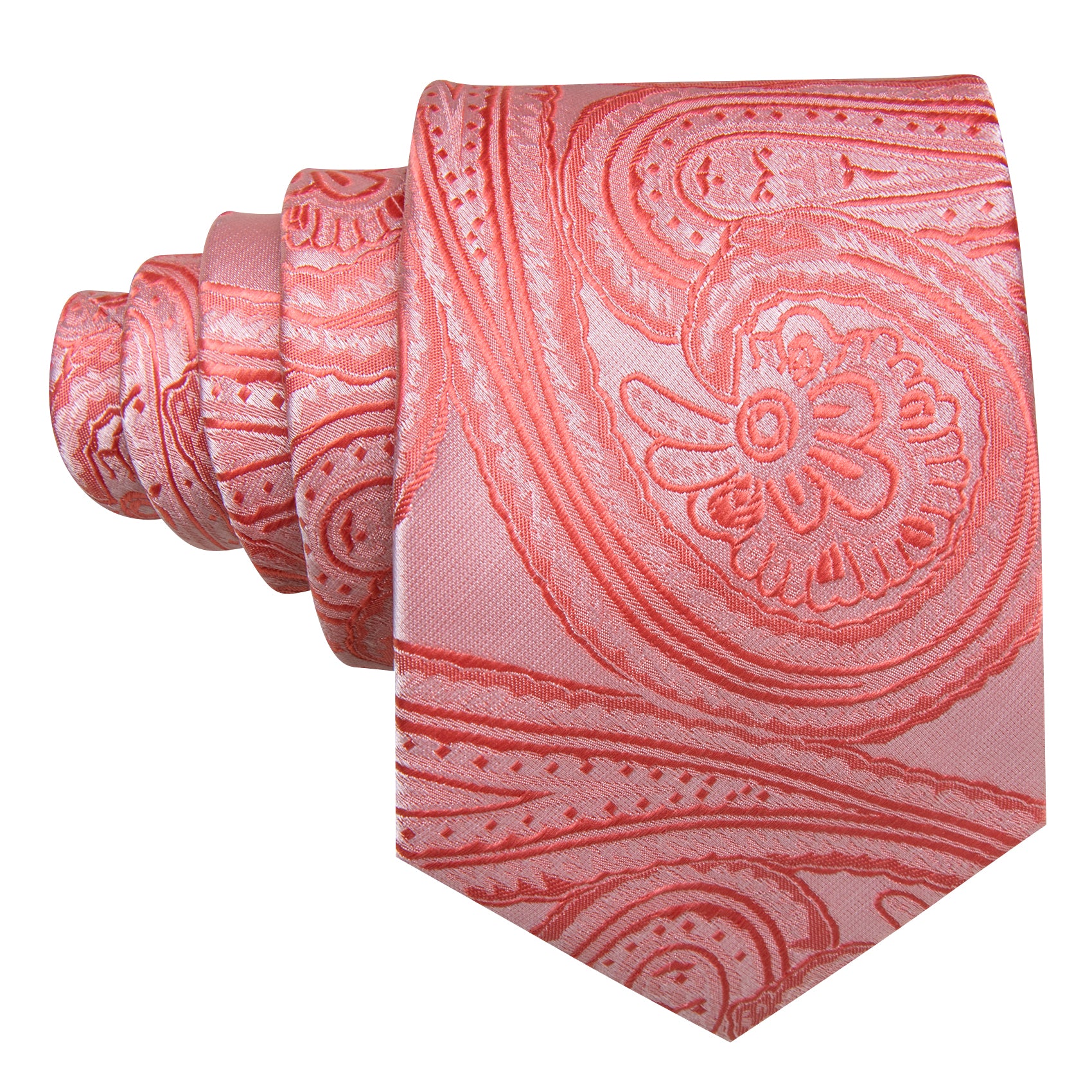 Light Coral Paisley Silk Tie Handkerchief Cufflinks Set