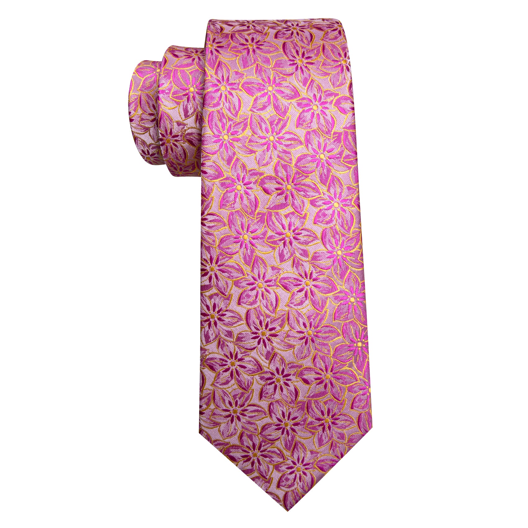 Barry Wang Pink Floral Hot Pink Peach Blossom Jacquard Silk Men's Tie Set