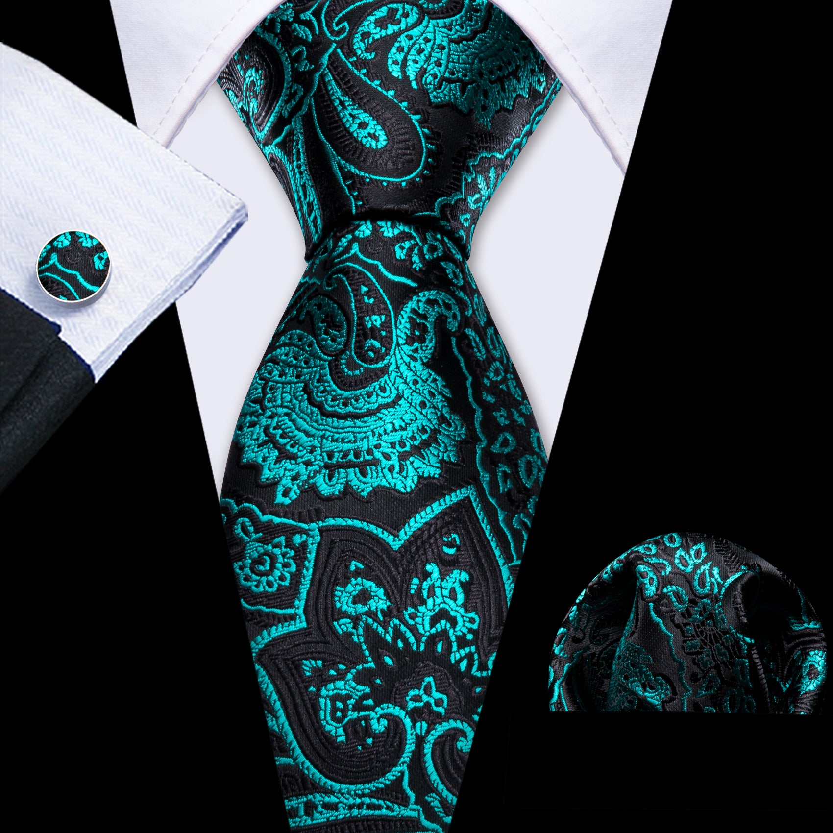 silk navy tie Teal paisley necktie black necktie for men 