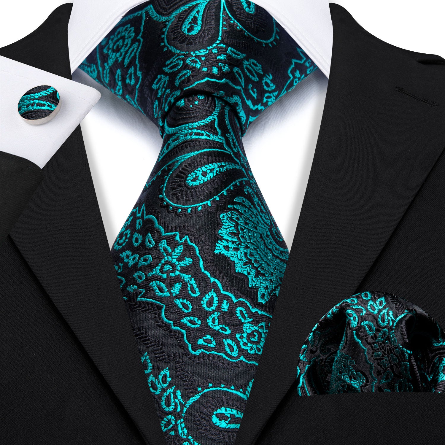 silk navy tie Teal paisley necktie black necktie for men's black suit 
