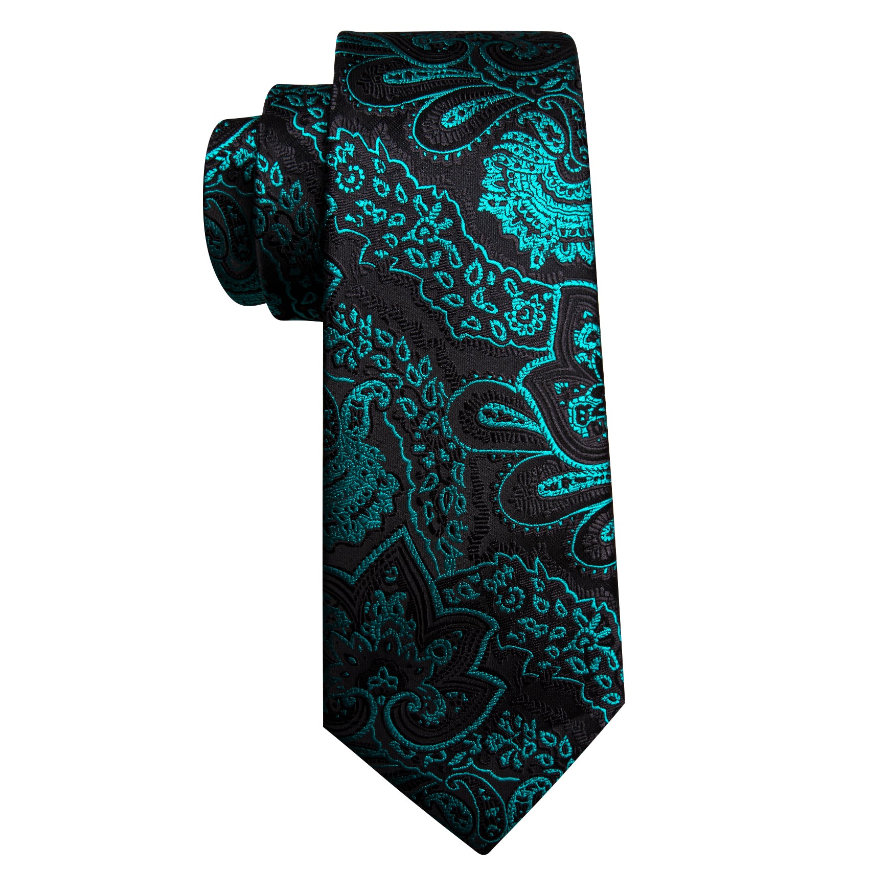 Black Blue Paisley Silk Tie Handkerchief Cufflinks Set