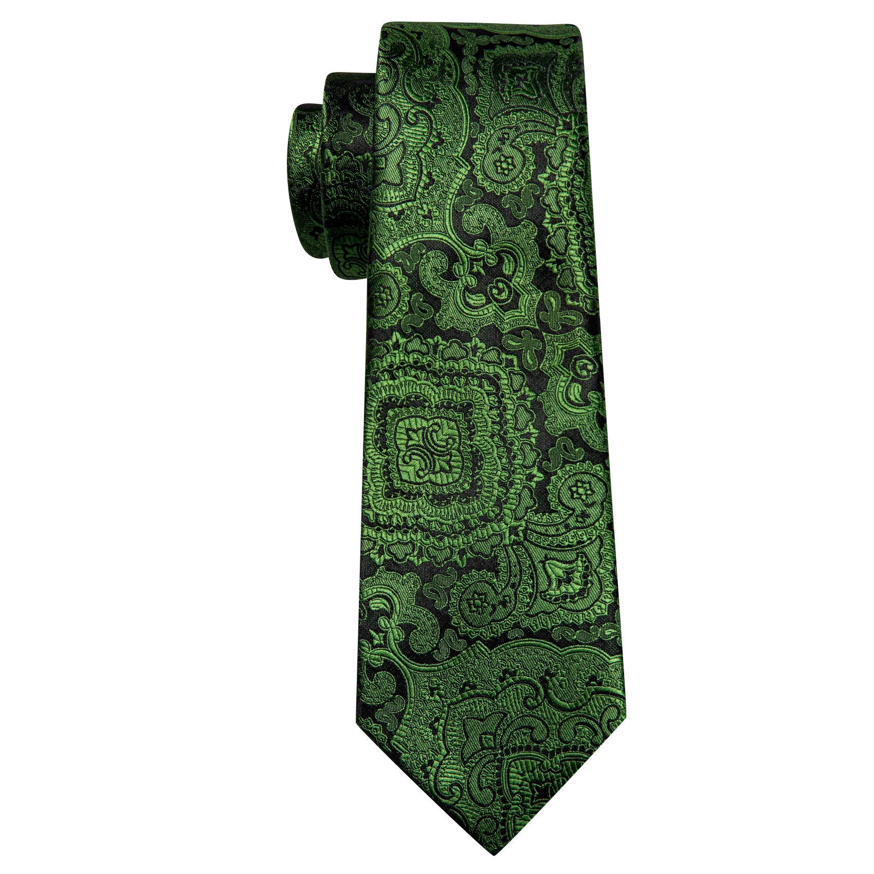 Olivedrab Paisley Silk Tie Handkerchief Cufflinks Set