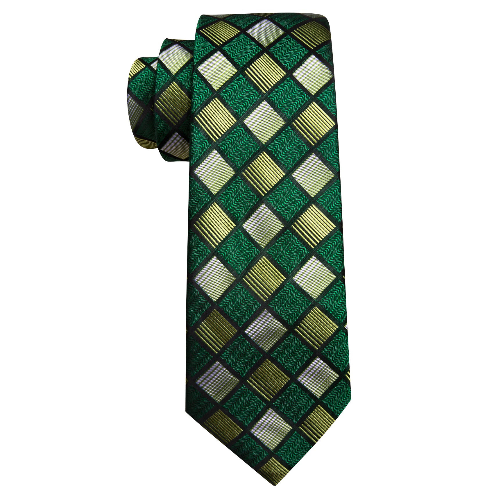 Green Plaid Silk Tie Handkerchief Cufflinks Set