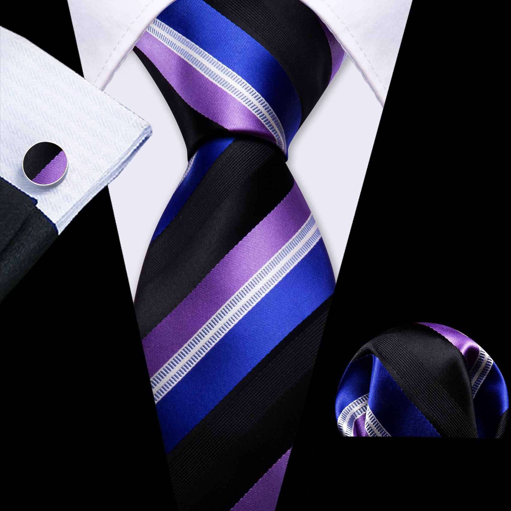 blue purple white striped necktie 