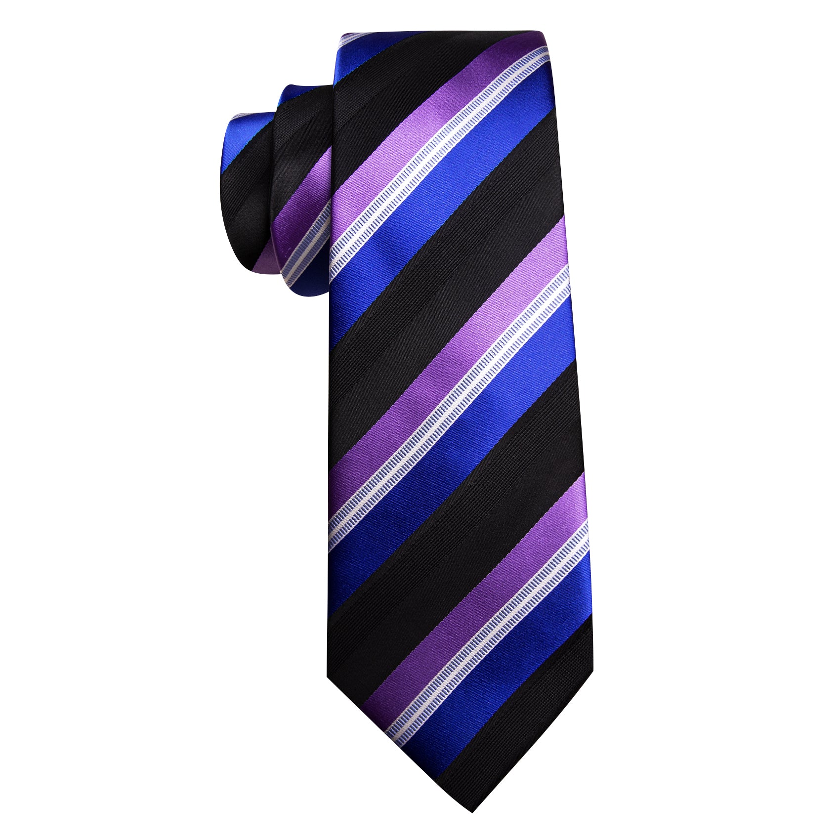 Blue Purple Striped Silk Tie Handkerchief Cufflinks Set