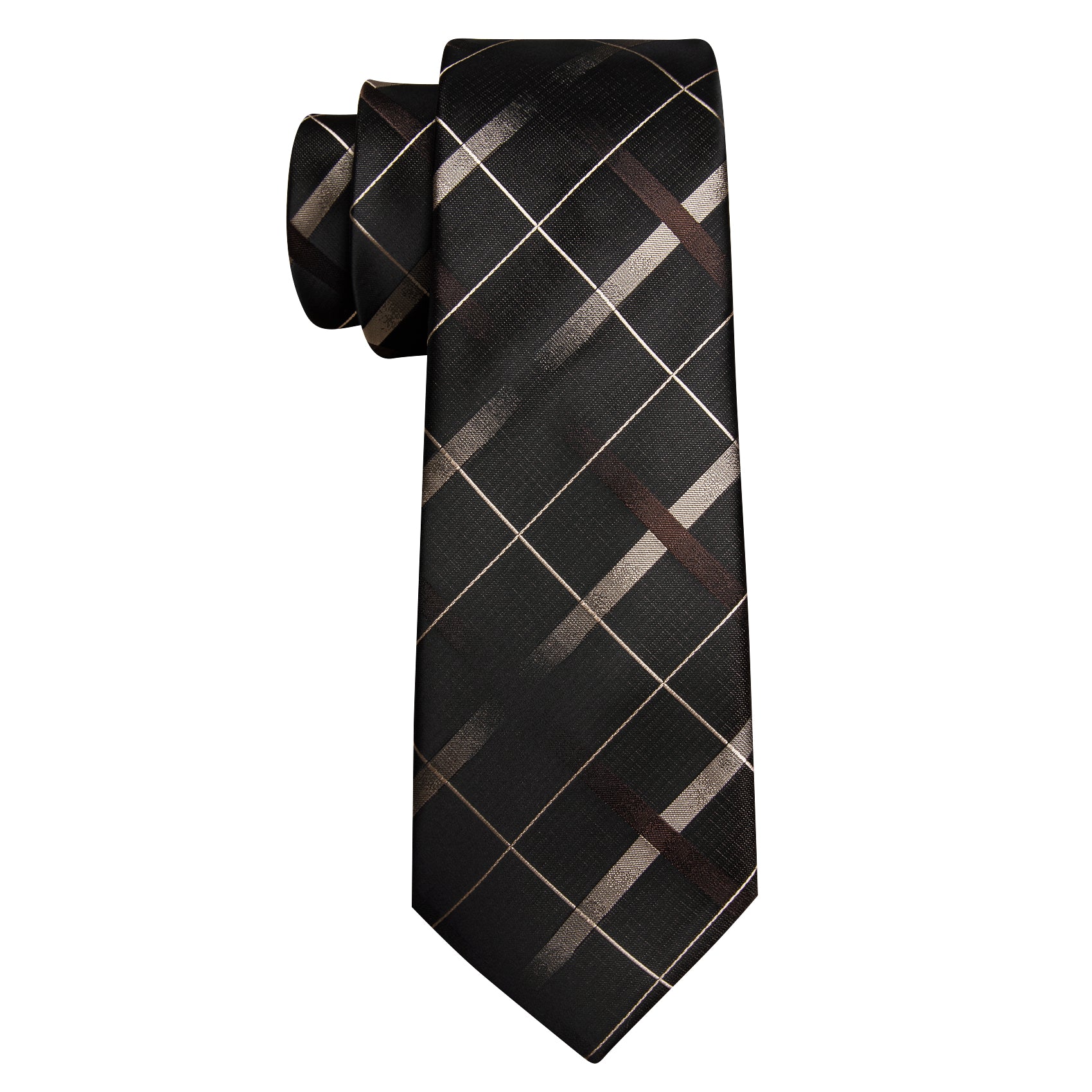 Brown Black Striped Silk Tie Handkerchief Cufflinks Set
