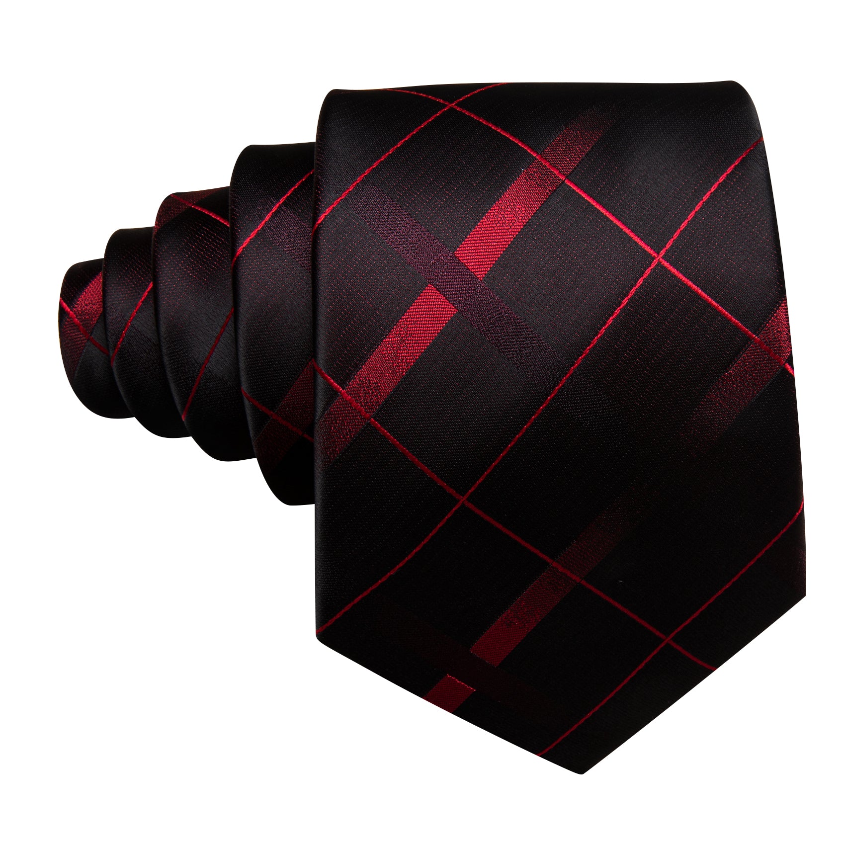  Black Red Plaid Silk Tie Handkerchief Cufflinks Set