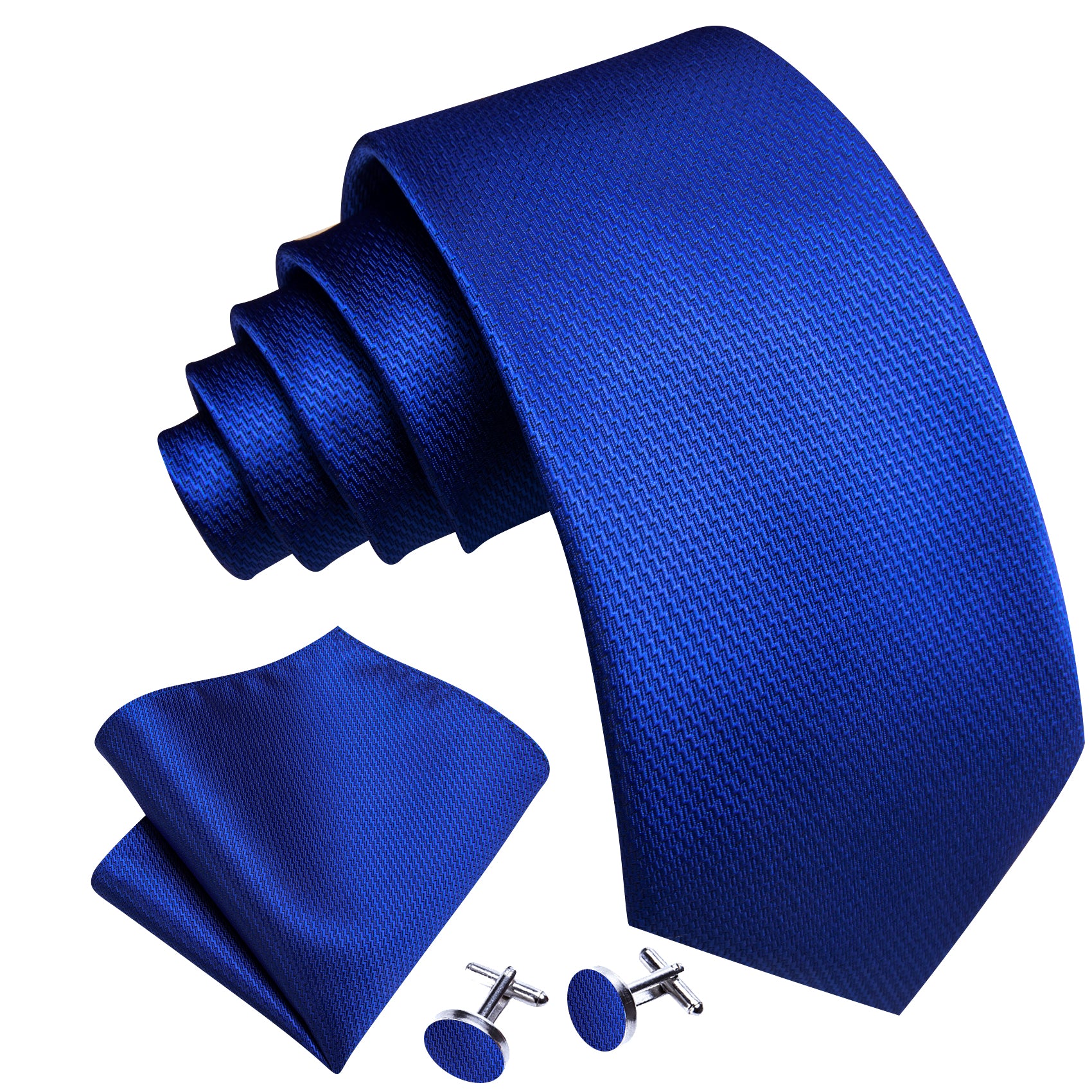  Cobalt Blue Solid Silk Men's Tie Handkerchief Cufflinks Set