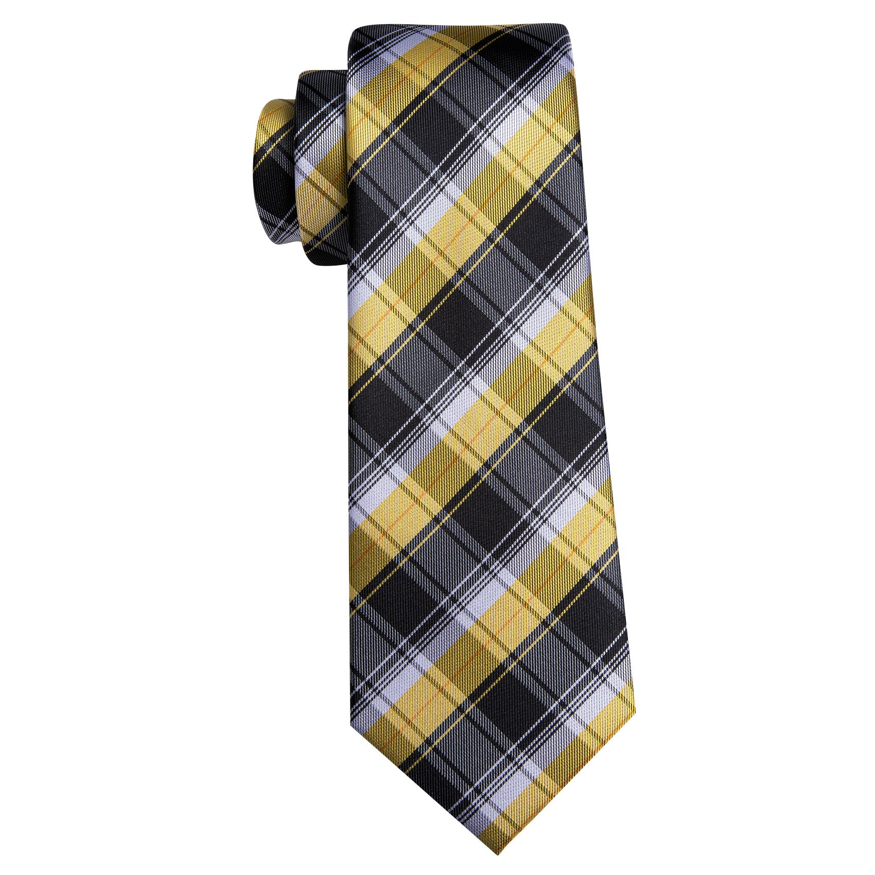 Black Yellow Striped Silk Tie Handkerchief Cufflinks Set