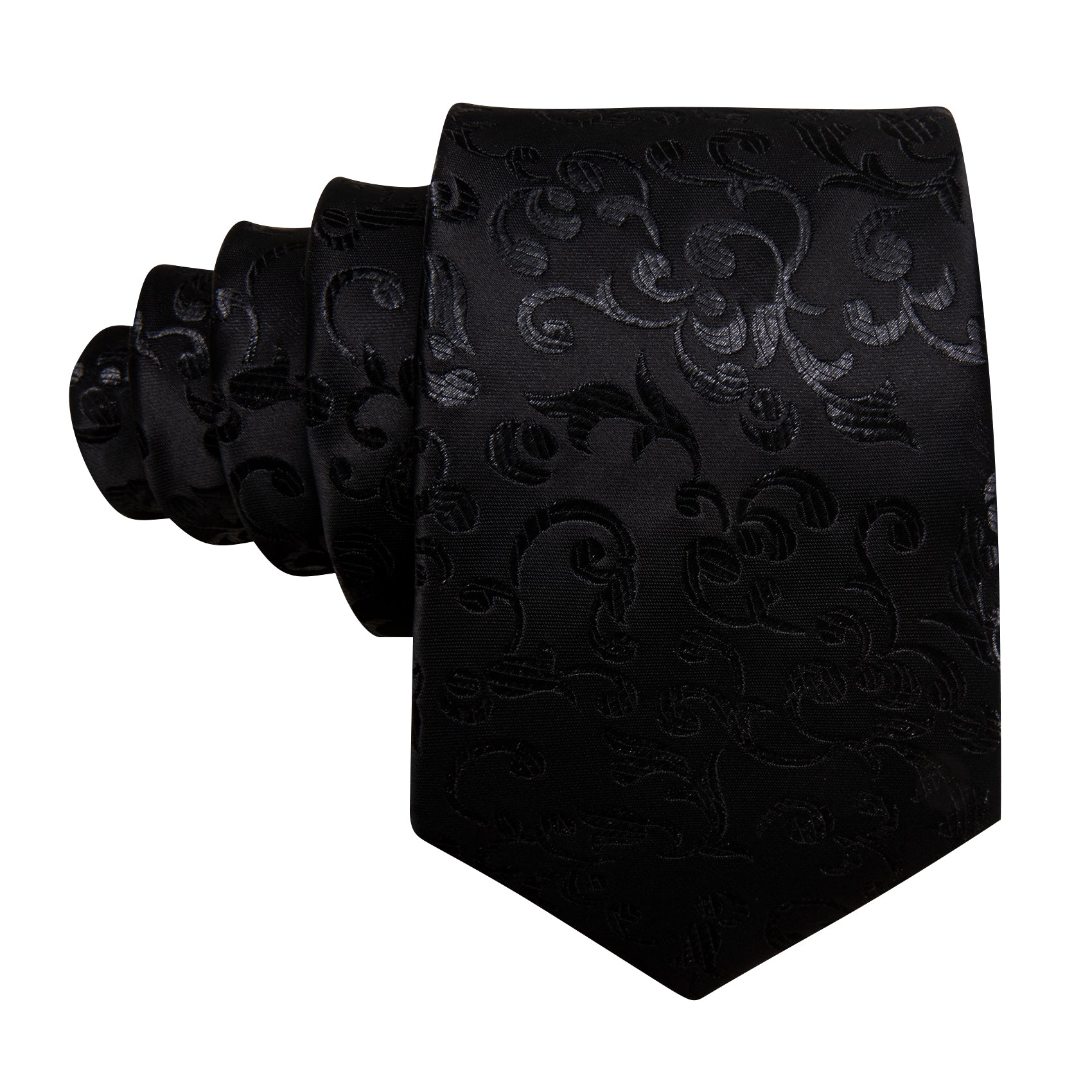 Luxury Black Floral Silk Tie Handkerchief Cufflinks Set