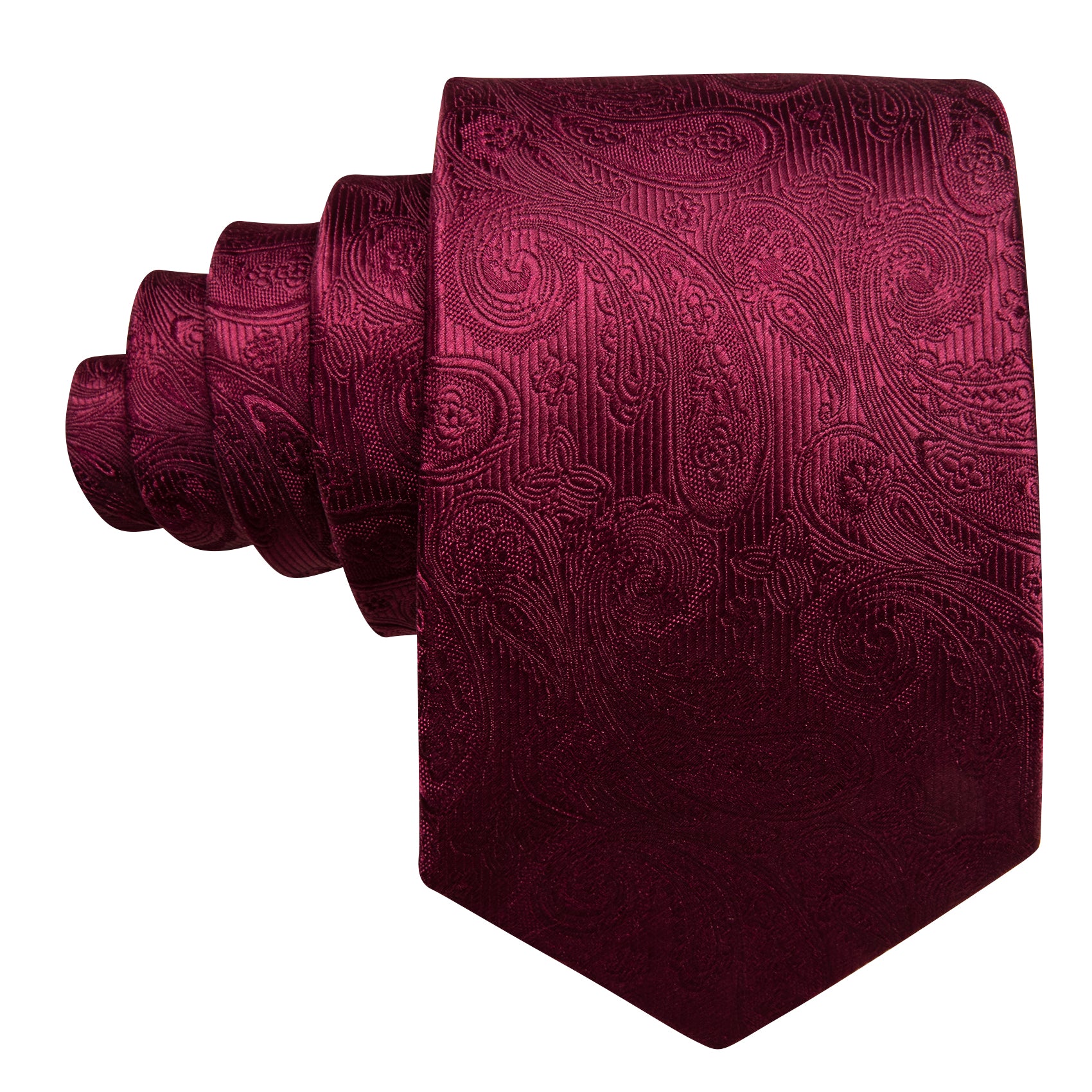 Burgundy Paisley Silk Tie Handkerchief Cufflinks Set