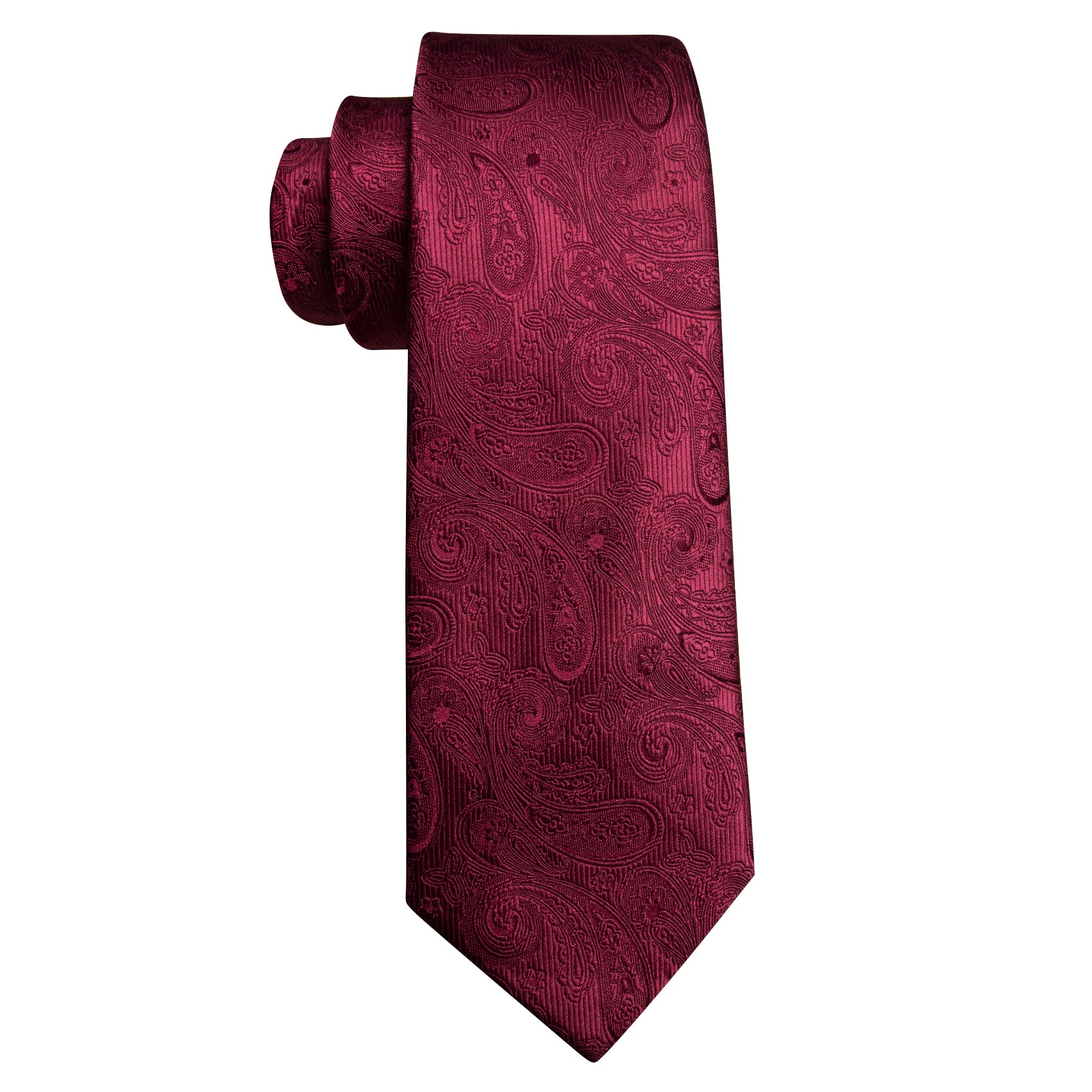 Burgundy Paisley Silk Tie Handkerchief Cufflinks Set