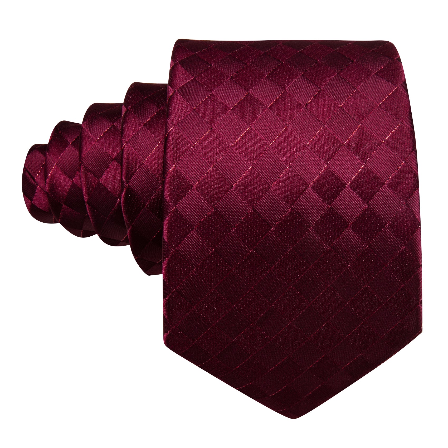 Burgundy Plaid Silk Tie Handkerchief Cufflinks Set