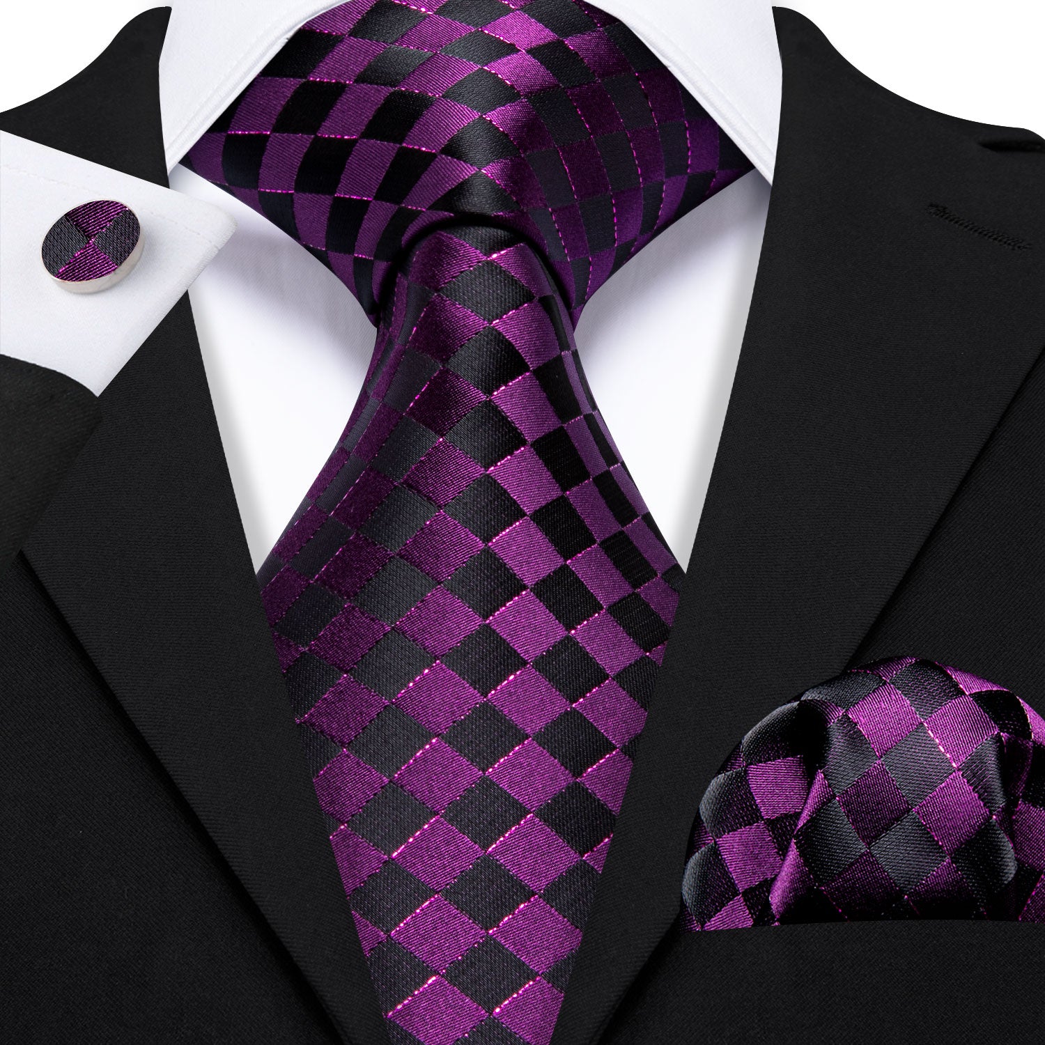 plaid black purple necktie 