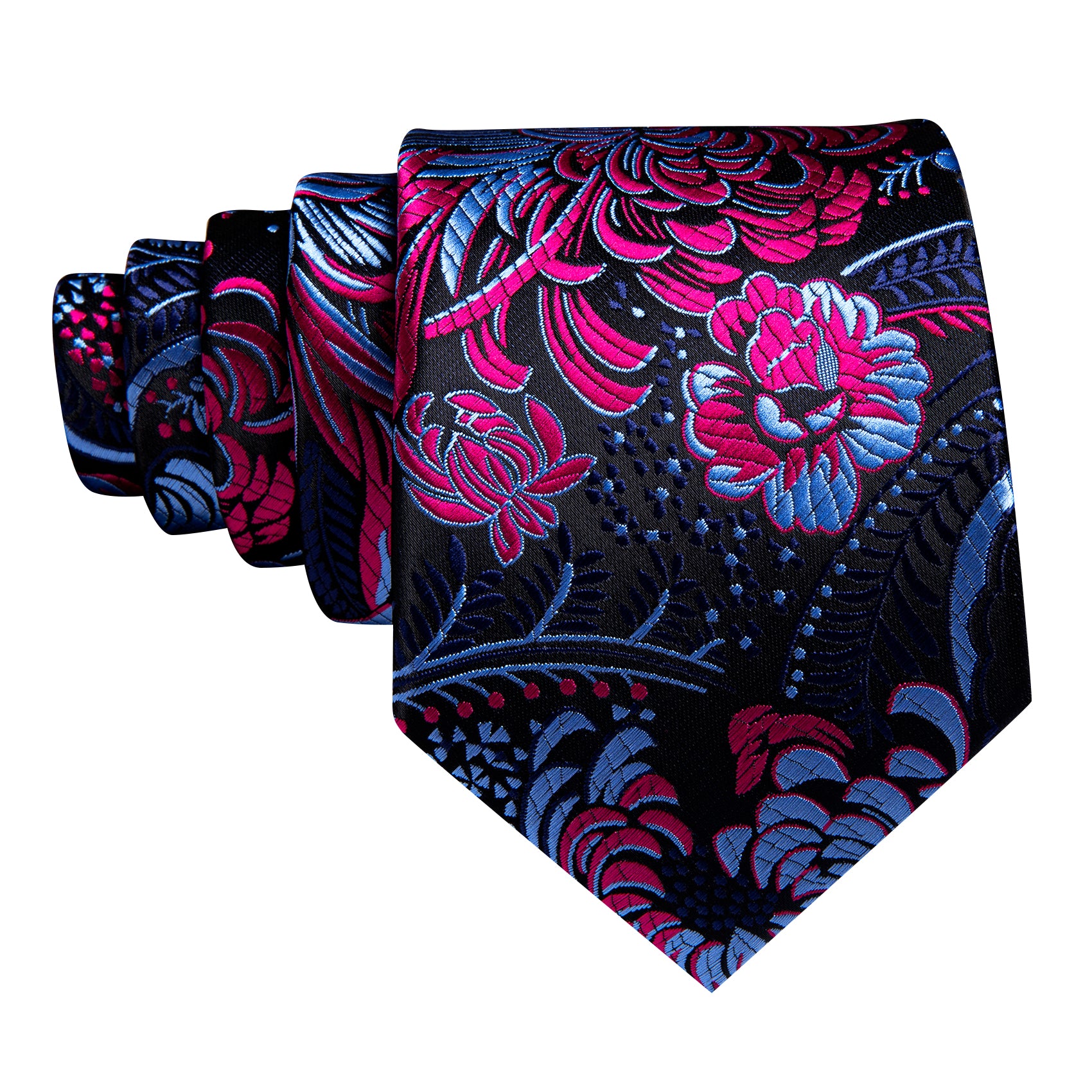 Blue Red Jacquard Paisley Tie Handkerchief Cufflinks Set