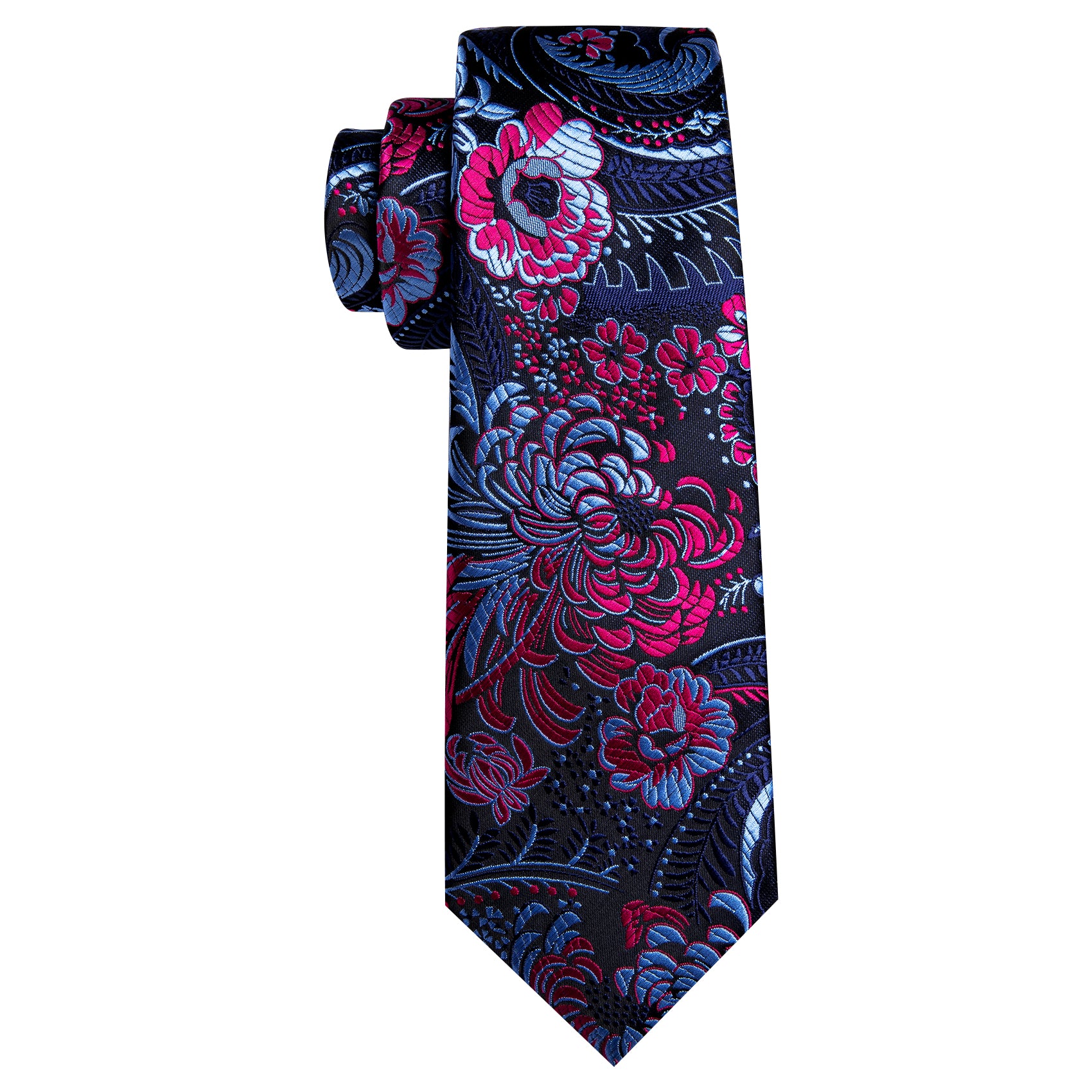 Blue Red Jacquard Paisley Tie Handkerchief Cufflinks Set