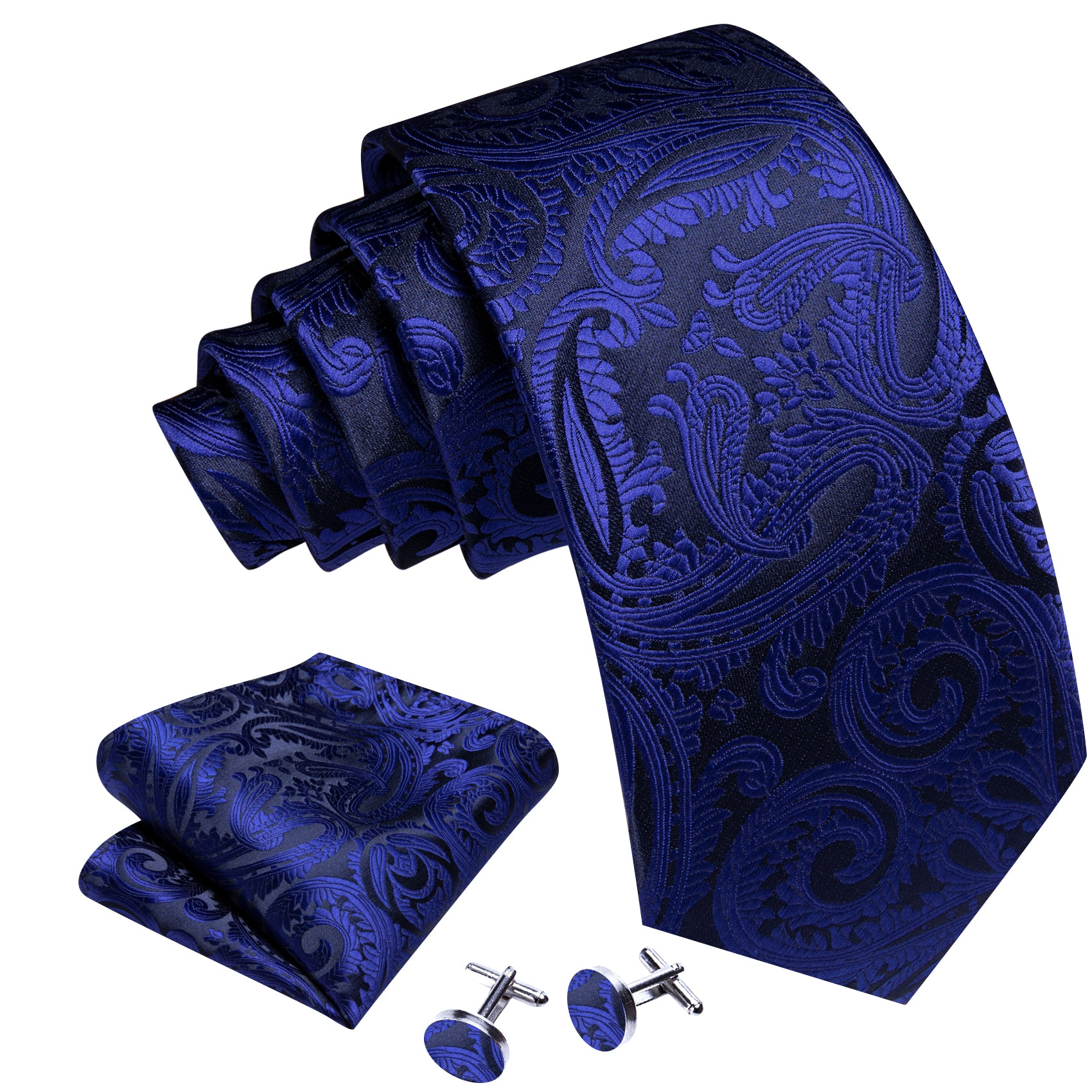 navy blue silk tie men's necktie pocket square cufflinks 