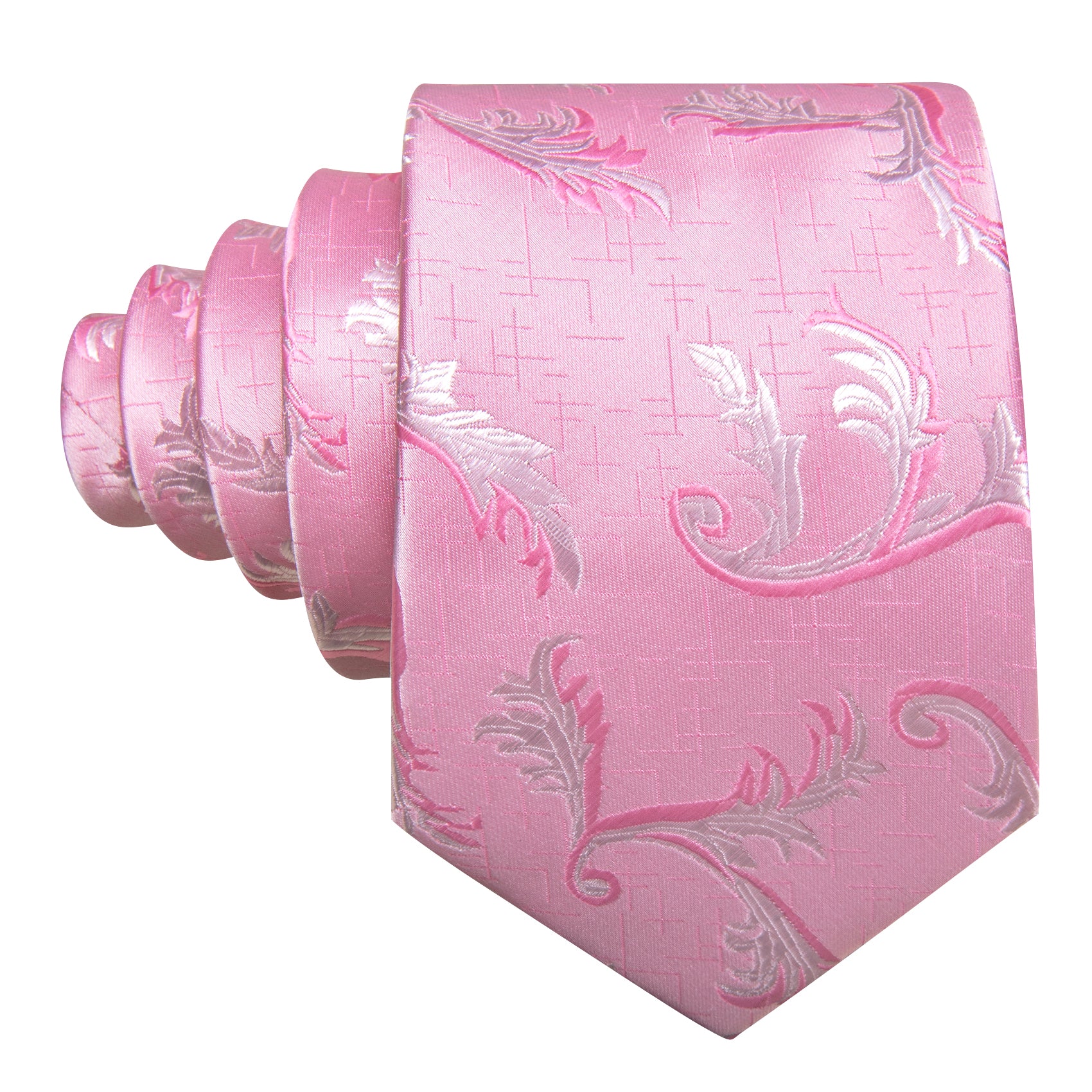 Pink White Floral Silk Tie Handkerchief Cufflinks Set