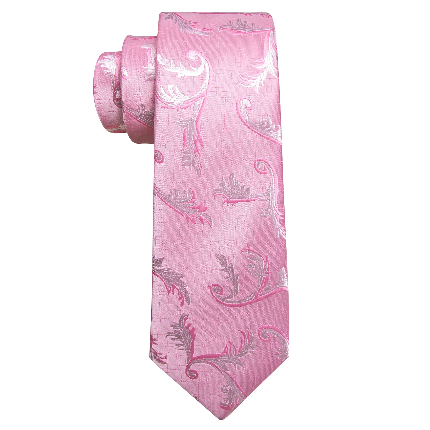 Pink White Floral Silk Tie Handkerchief Cufflinks Set