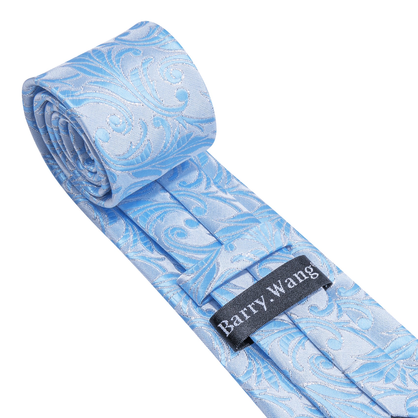 Cyan Silver Floral Silk Tie Handkerchief Cufflinks Set