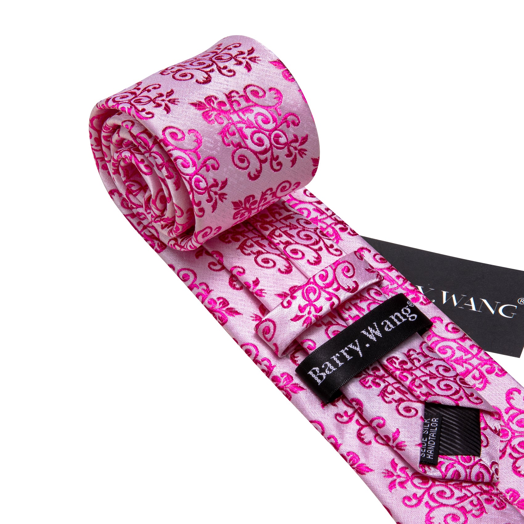 Red Violet Floral Silk Tie Handkerchief Cufflinks Set