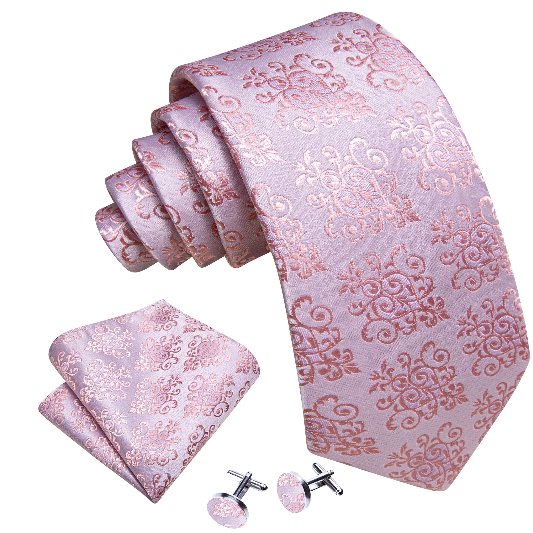 Languid Lavender Pink Floral Tie Handkerchief Cufflinks Set