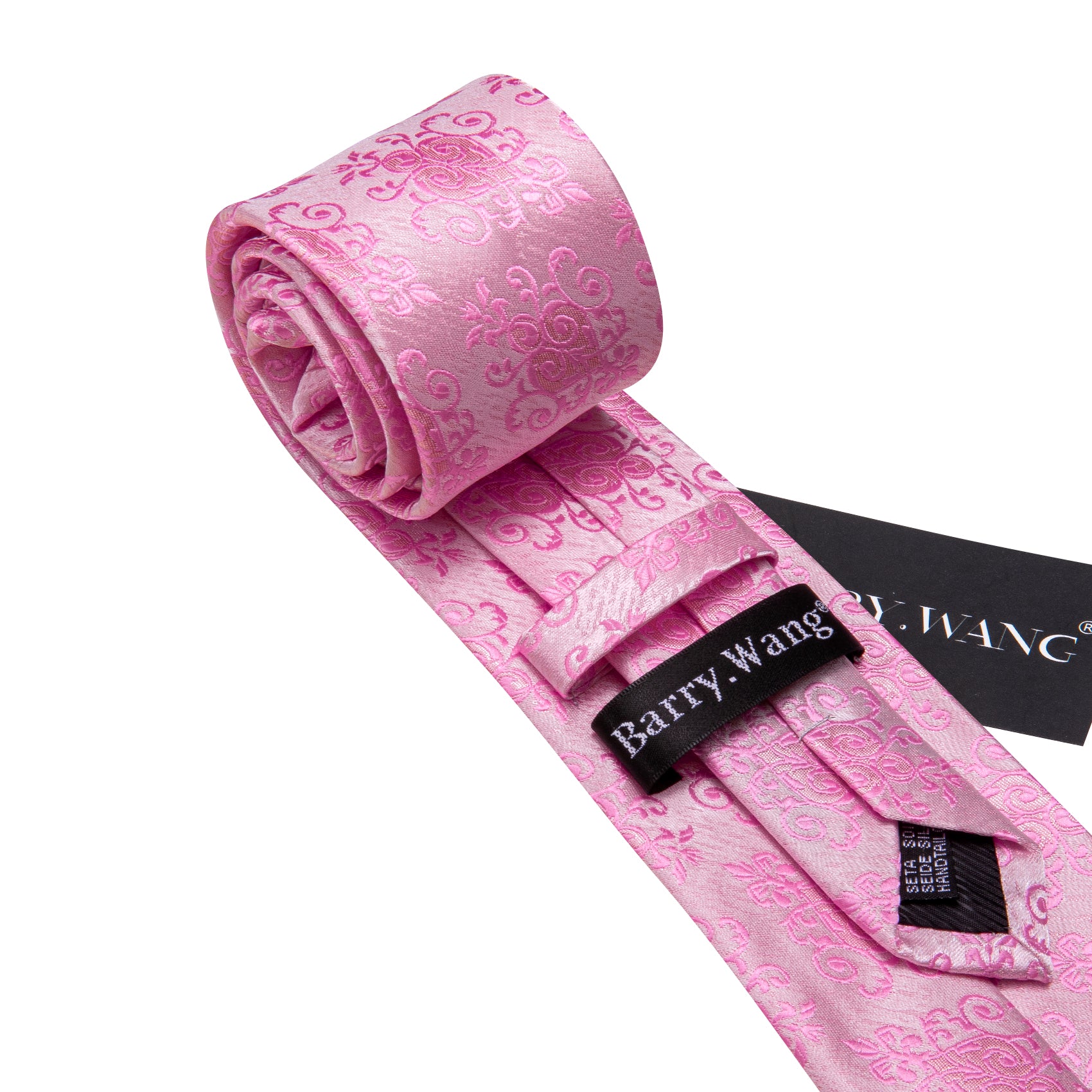 Fashion Pink Floral Silk Tie Handkerchief Cufflinks Set