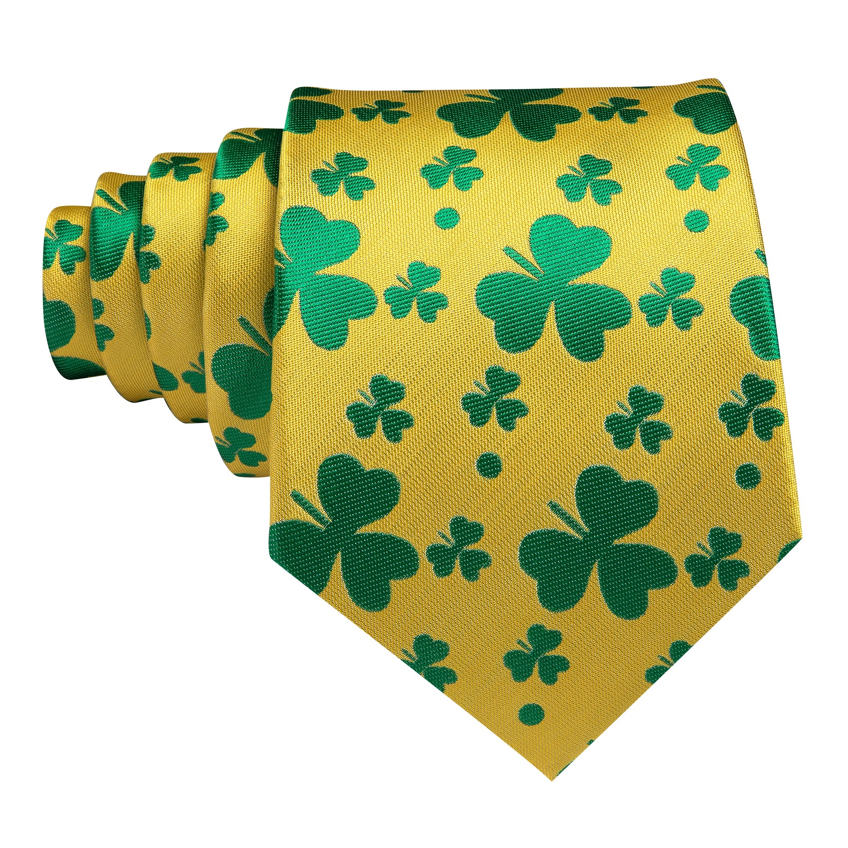 Yellow Green Clover Silk Tie Handkerchief Cufflinks Set