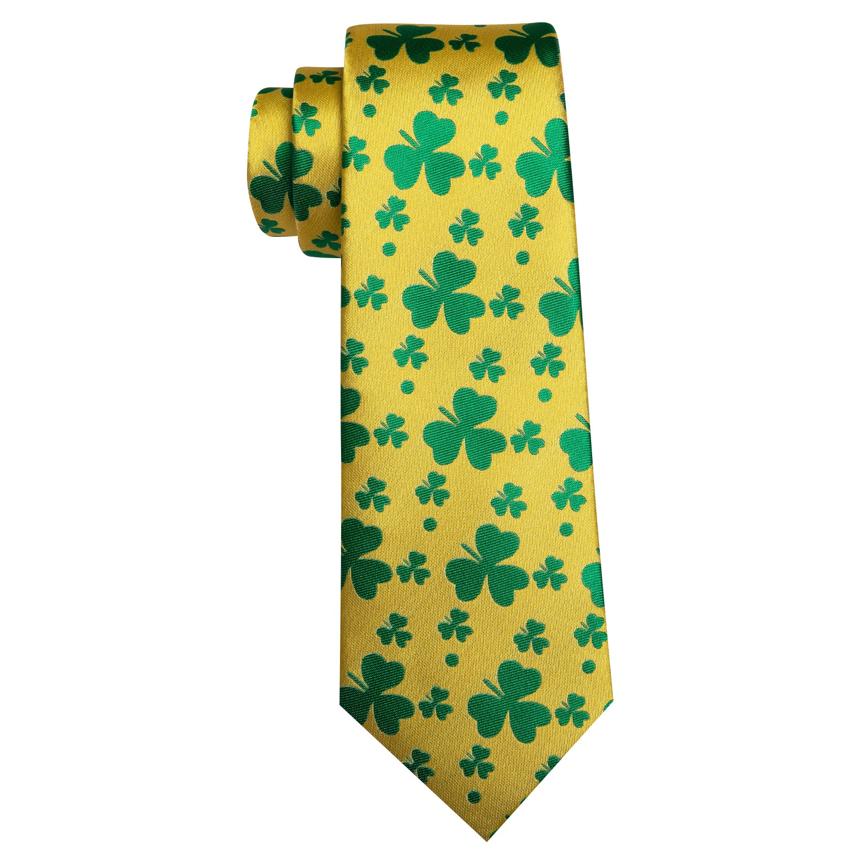 Yellow Green Clover Silk Tie Handkerchief Cufflinks Set