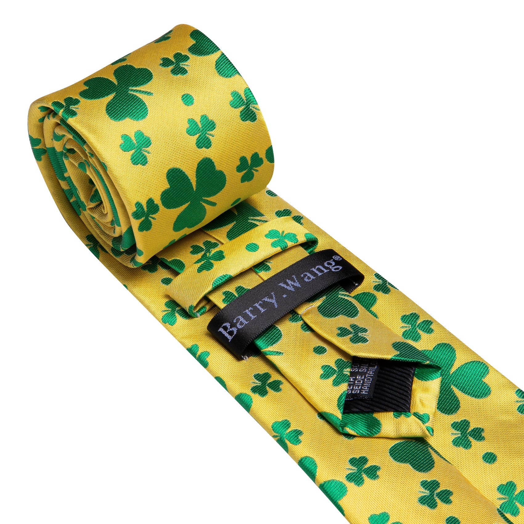 Yellow Green Clover Silk Tie Handkerchief Cufflinks Set